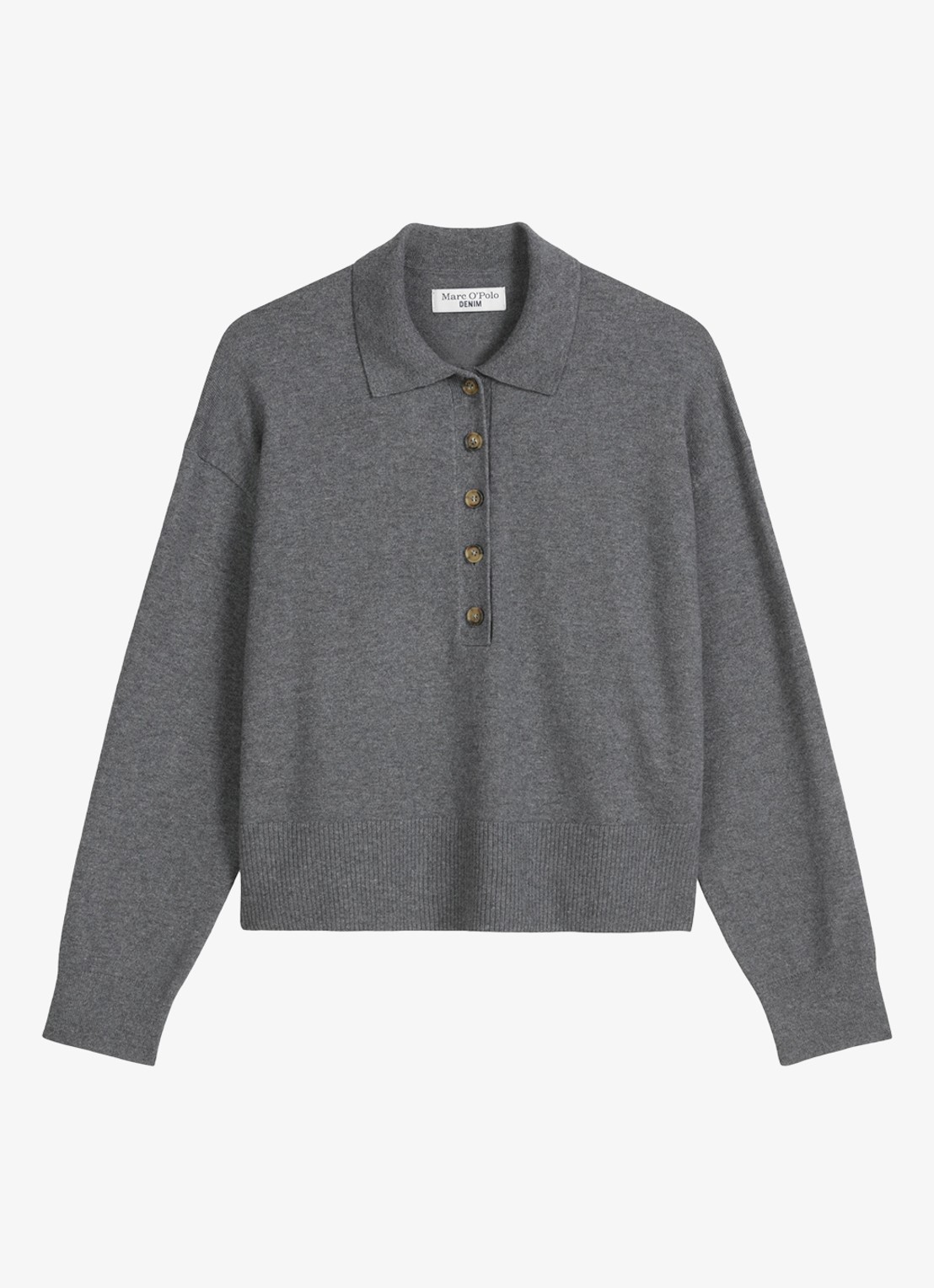 Marc O'Polo Denim Fijngebreide trui in katoenblend - voorkant grijs