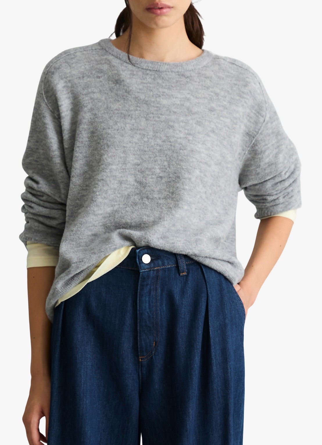Marc O'Polo Denim Fijngebreide trui in wolblend - detail lichtgrijs