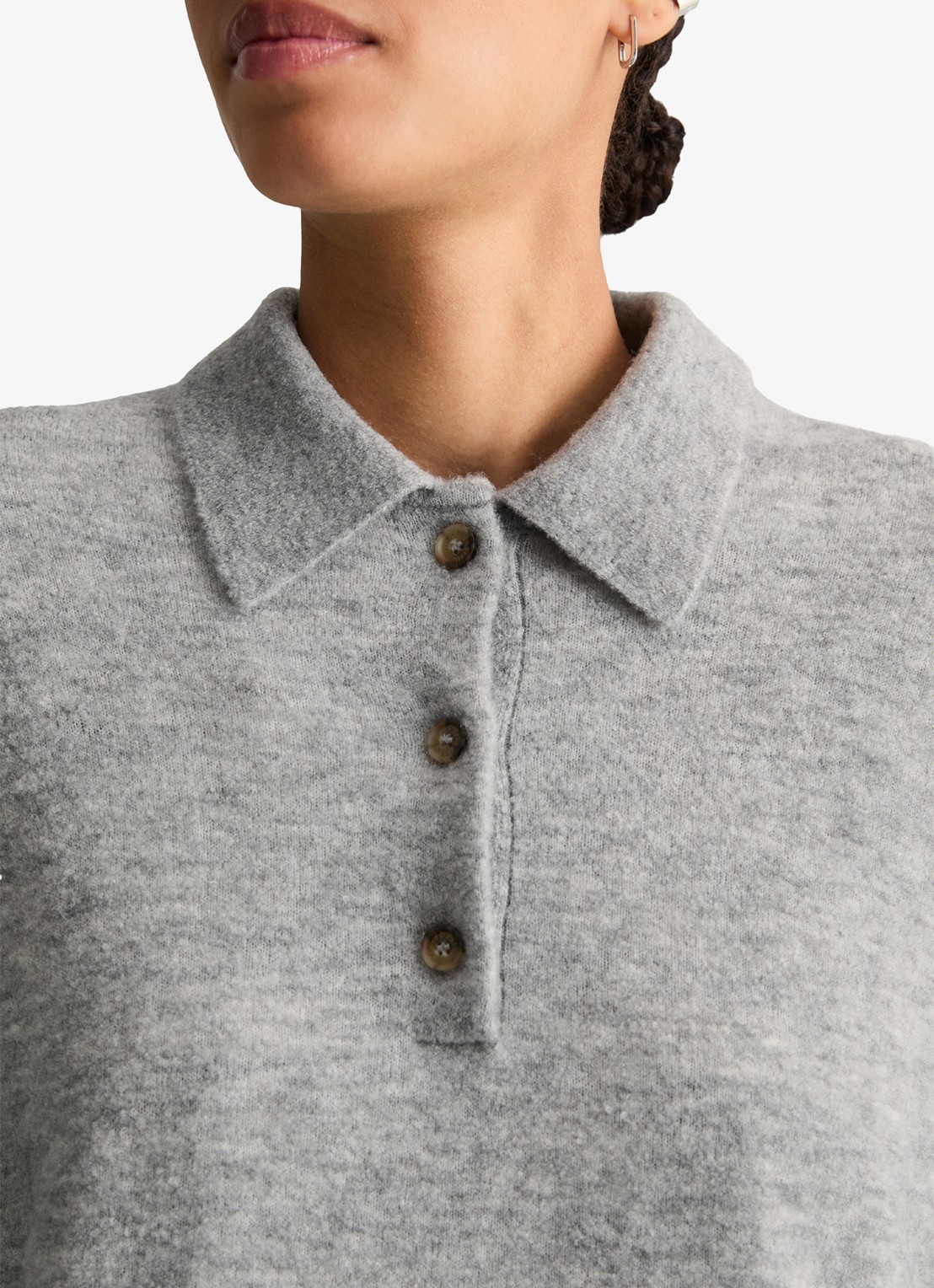 Marc O'Polo Denim Fijngebreide trui met polokraag - detail 2 lichtgrijs