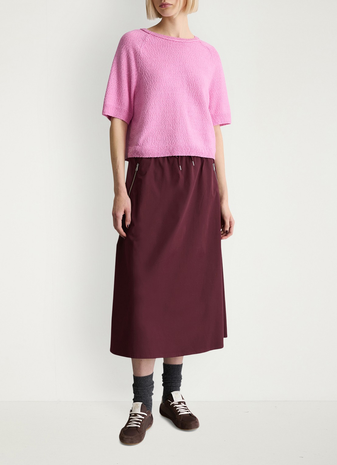 Marc O'Polo Denim Fijngebreide trui met ronde hals - voorkant 3 pale bubblegum/8205