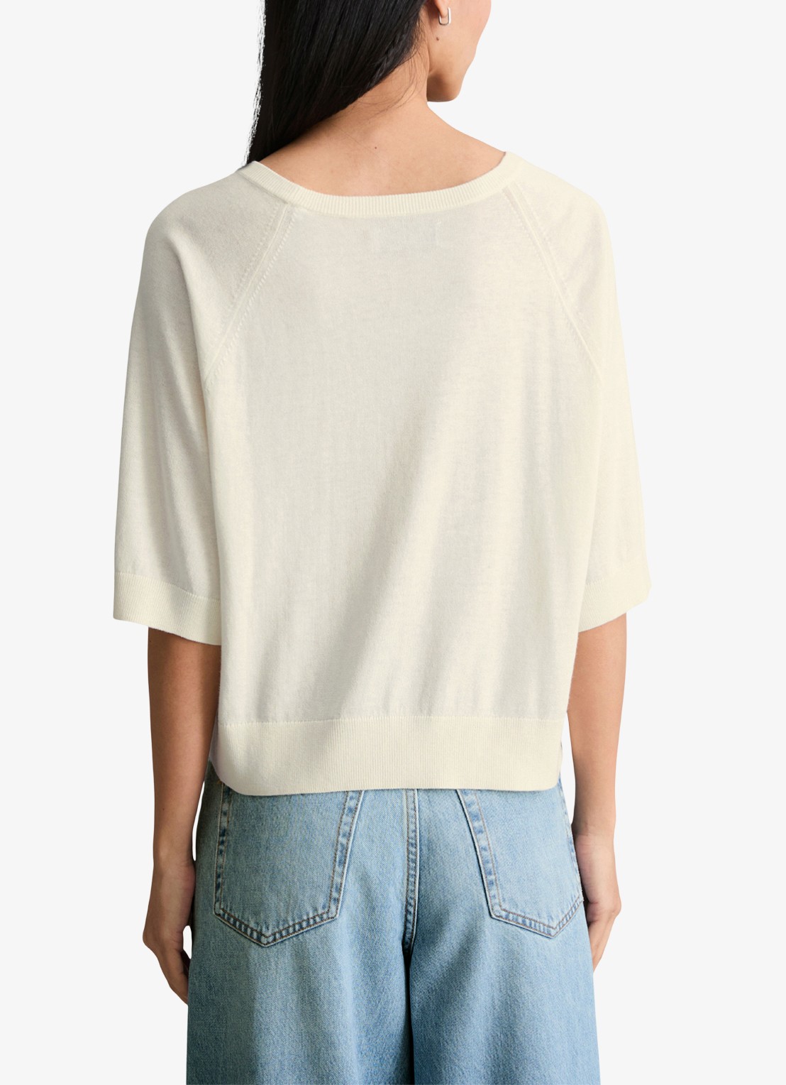 Marc O'Polo Denim Fijngebreide trui met vleermuis mouw - achterkant creamy white-1173 / wit