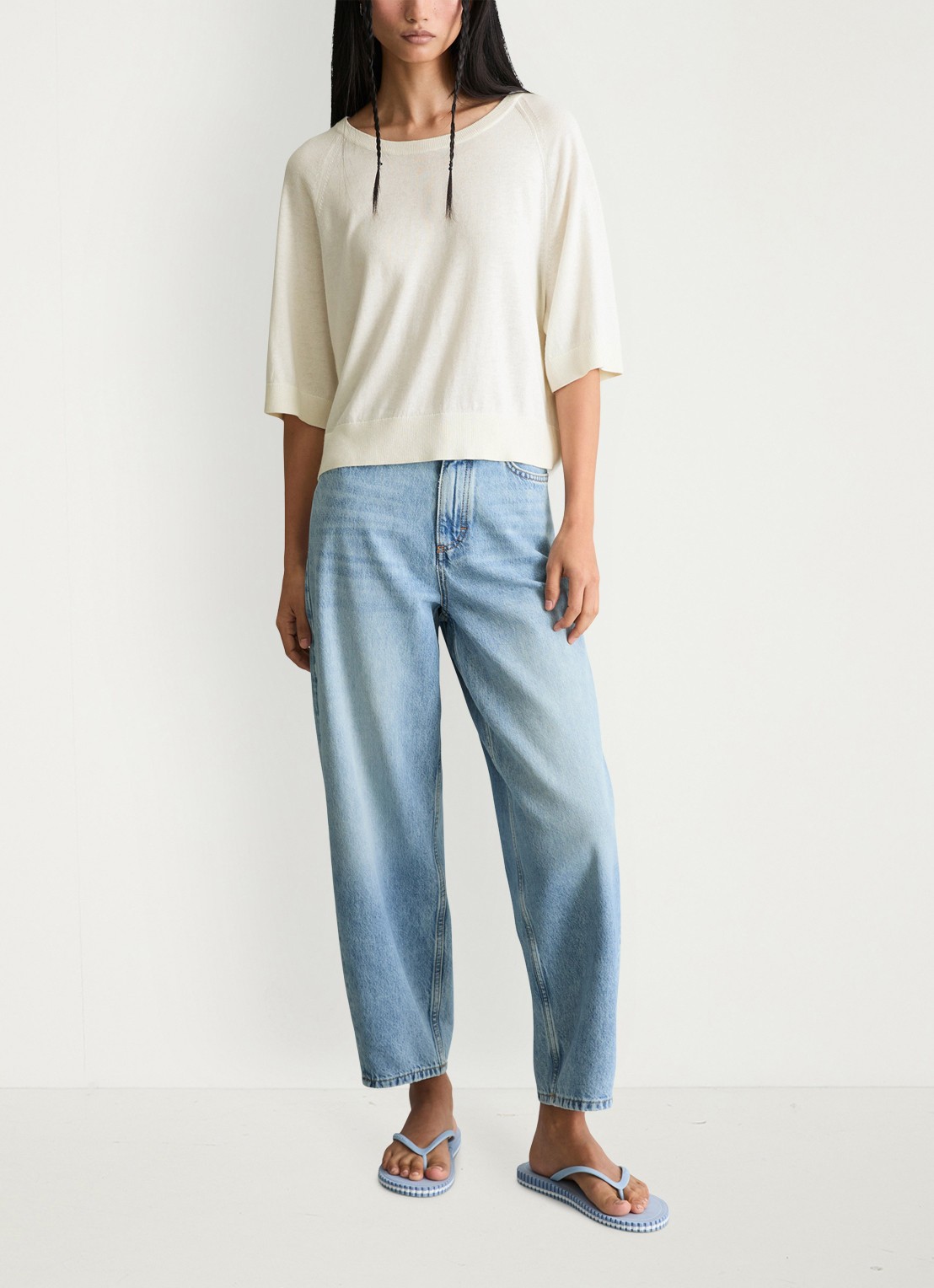 Marc O'Polo Denim Fijngebreide trui met vleermuis mouw - voorkant 5 creamy white-1173 / wit