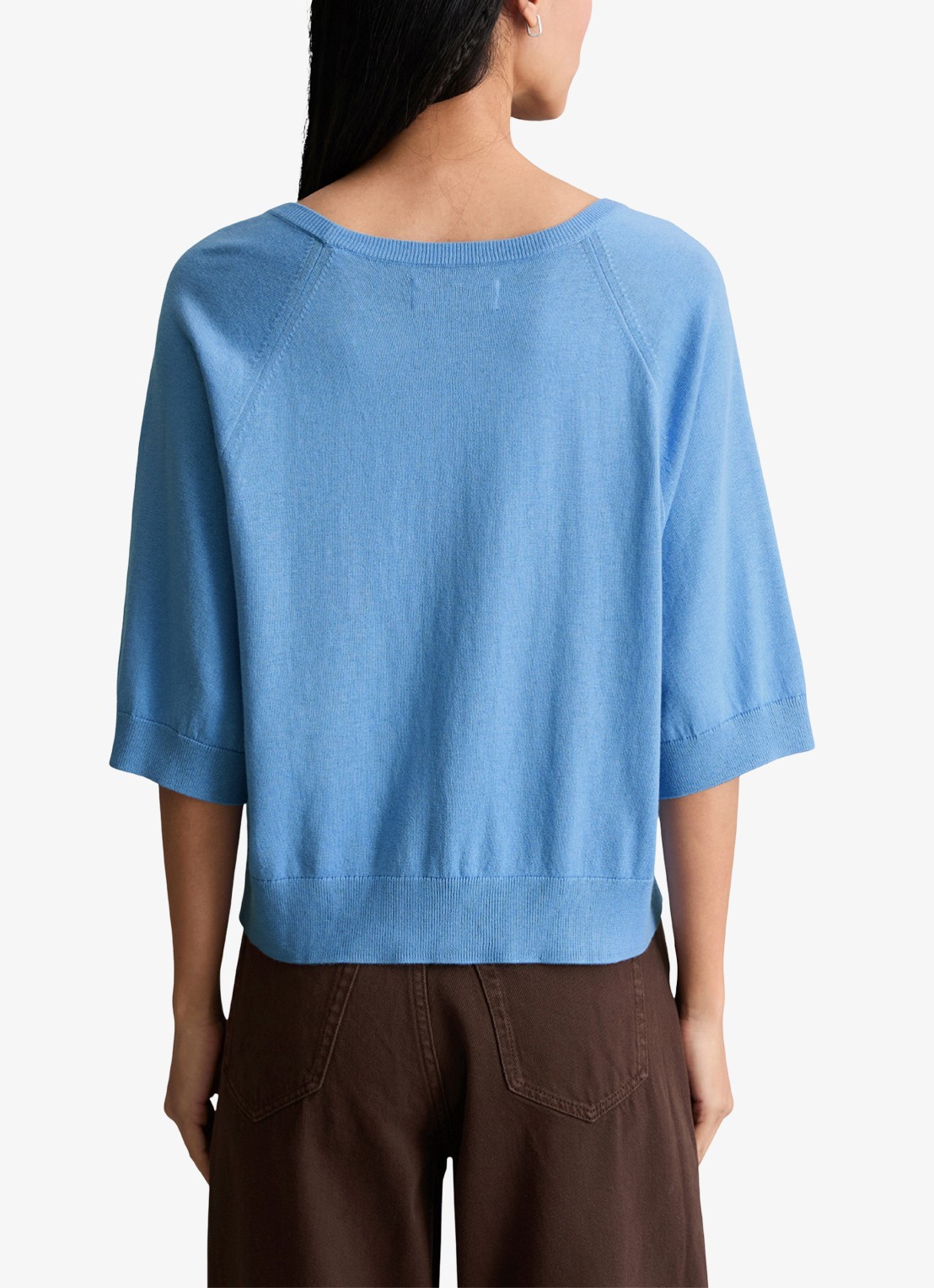 Marc O'Polo Denim Fijngebreide trui met vleermuis mouw - achterkant 5 medium blue 4840-4840 / blauw