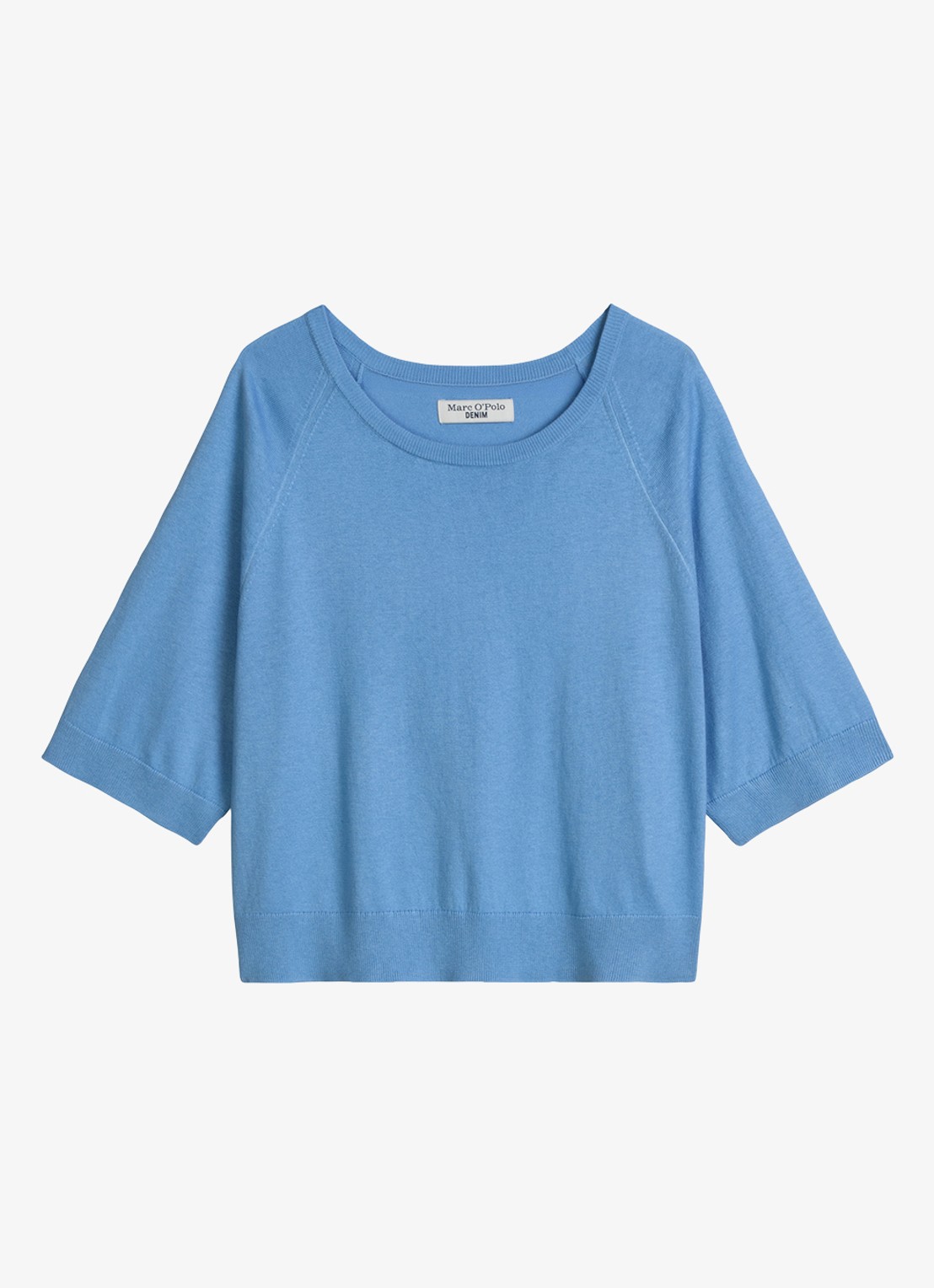 Marc O'Polo Denim Fijngebreide trui met vleermuis mouw - voorkant 3 medium blue 4840-4840 / blauw