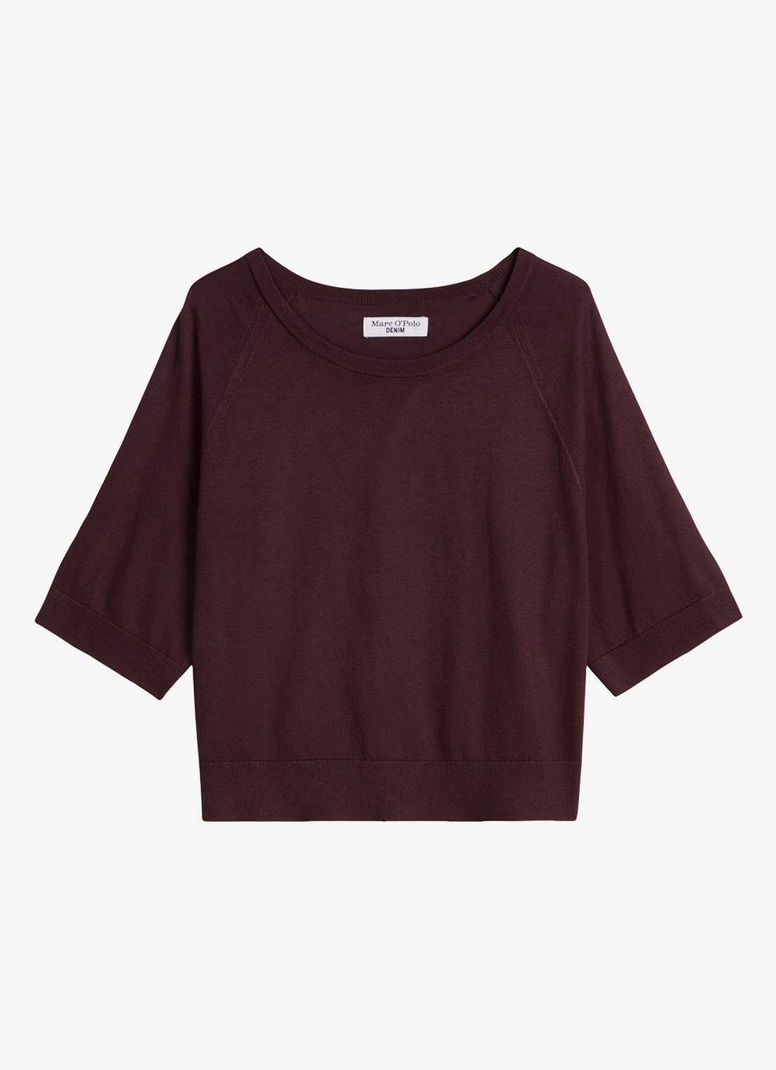 Marc O'Polo Denim Fijngebreide trui met vleermuis mouw - voorkant 3 burnt aubergine-6929 / paars
