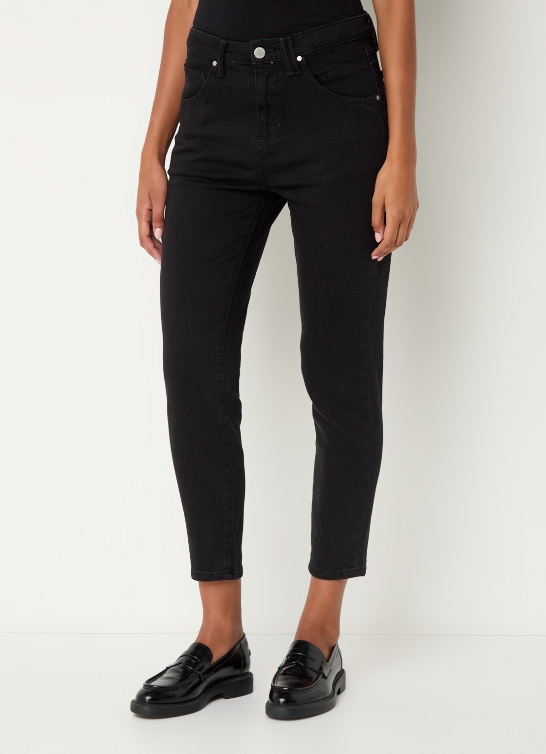 Marc O'Polo Denim Freja high waist tapered fit jeans van  katoen - detail zwart