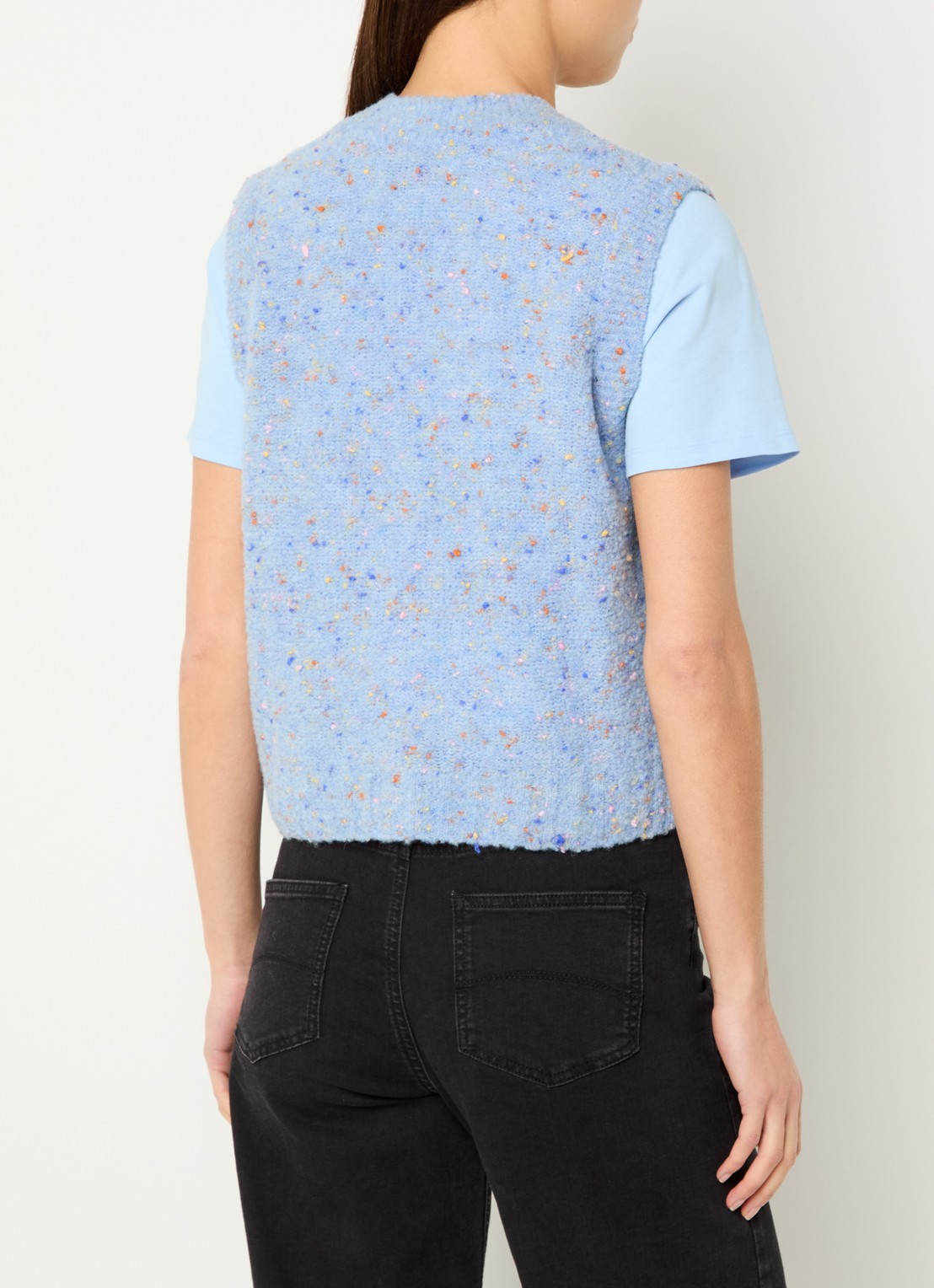Marc O'Polo Denim Grofgebreid gilet in scheerwolblend - achterkant 3 blauwgrijs