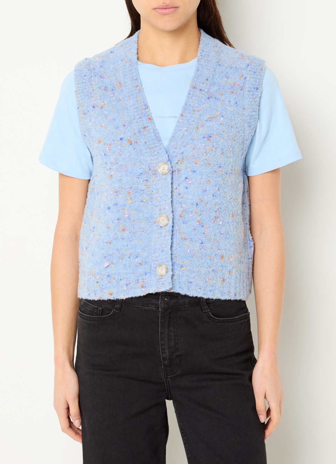 Marc O'Polo Denim Grofgebreid gilet in scheerwolblend - detail 4 blauwgrijs