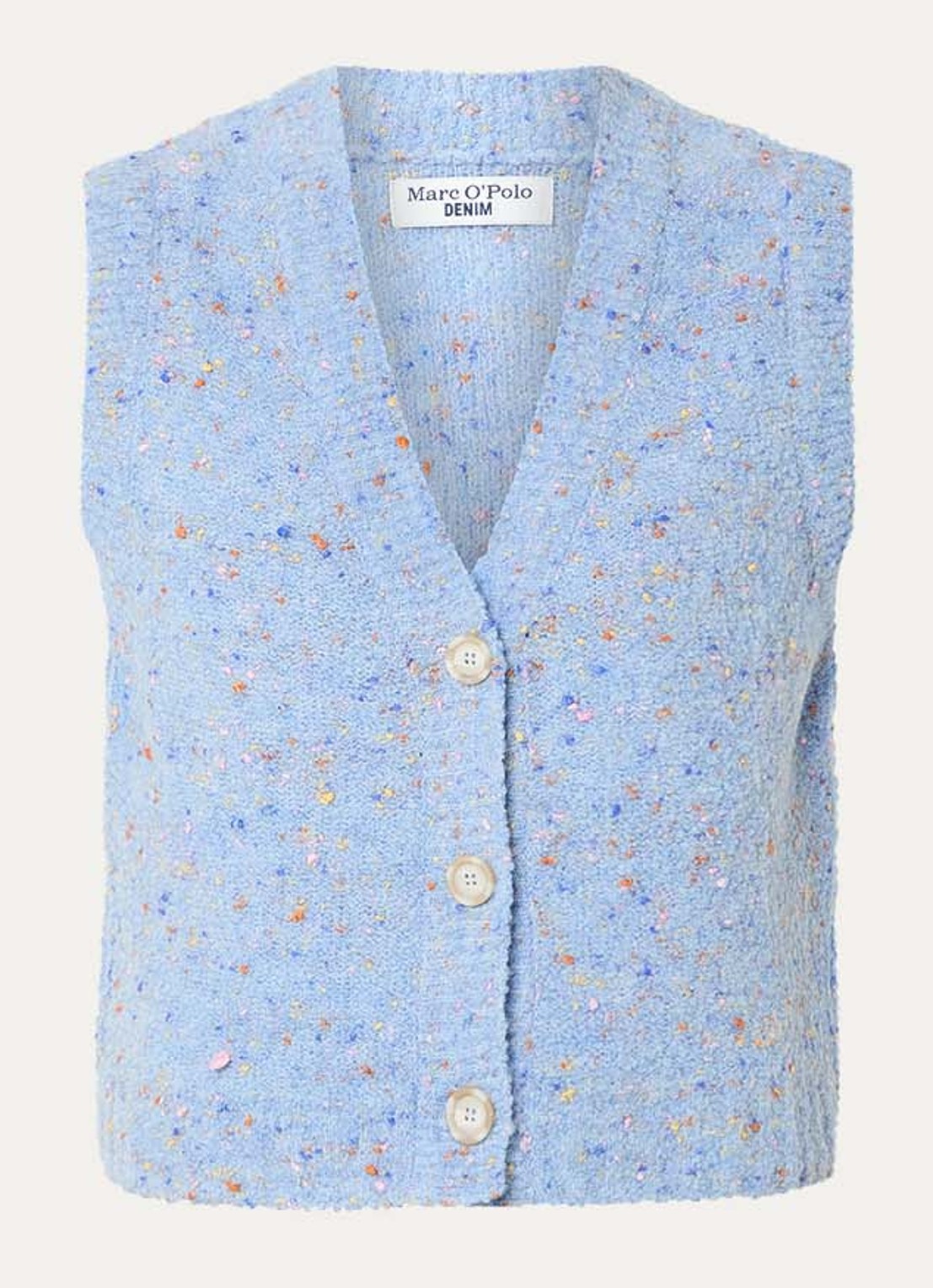 Marc O'Polo Denim Grofgebreid gilet in scheerwolblend - voorkant blauwgrijs