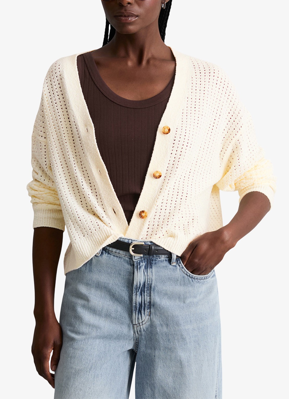 Marc O'Polo Denim Grofgebreid vest in katoenblend - detail 4 creamy white-1173