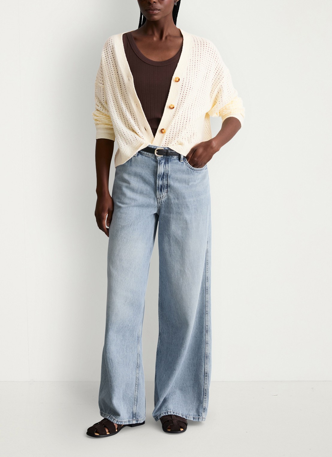 Marc O'Polo Denim Grofgebreid vest in katoenblend - voorkant 2 creamy white-1173