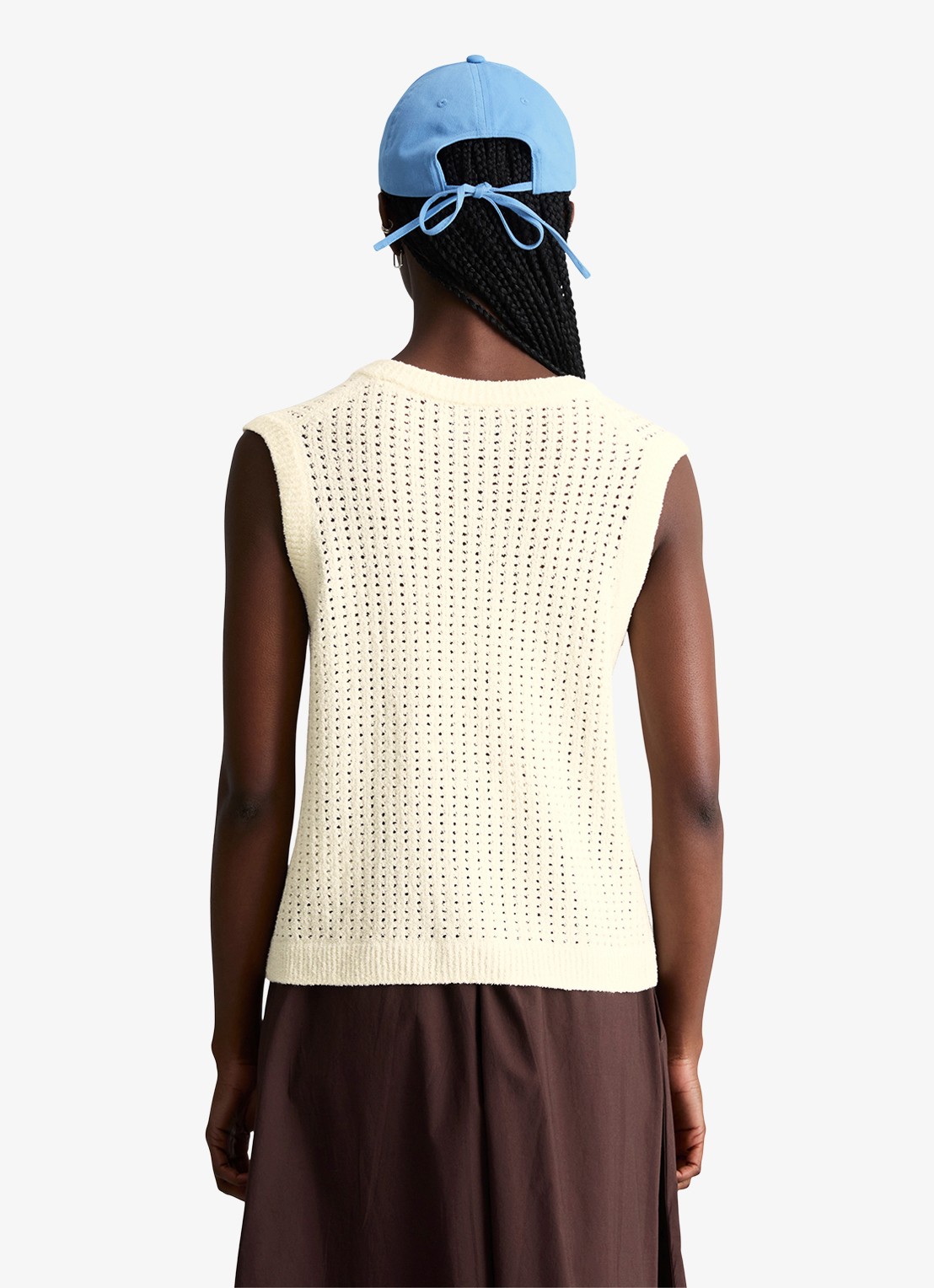 Marc O'Polo Denim Grofgebreid vest met opengewerkt dessin - achterkant 3 creamy white-1173 / wit