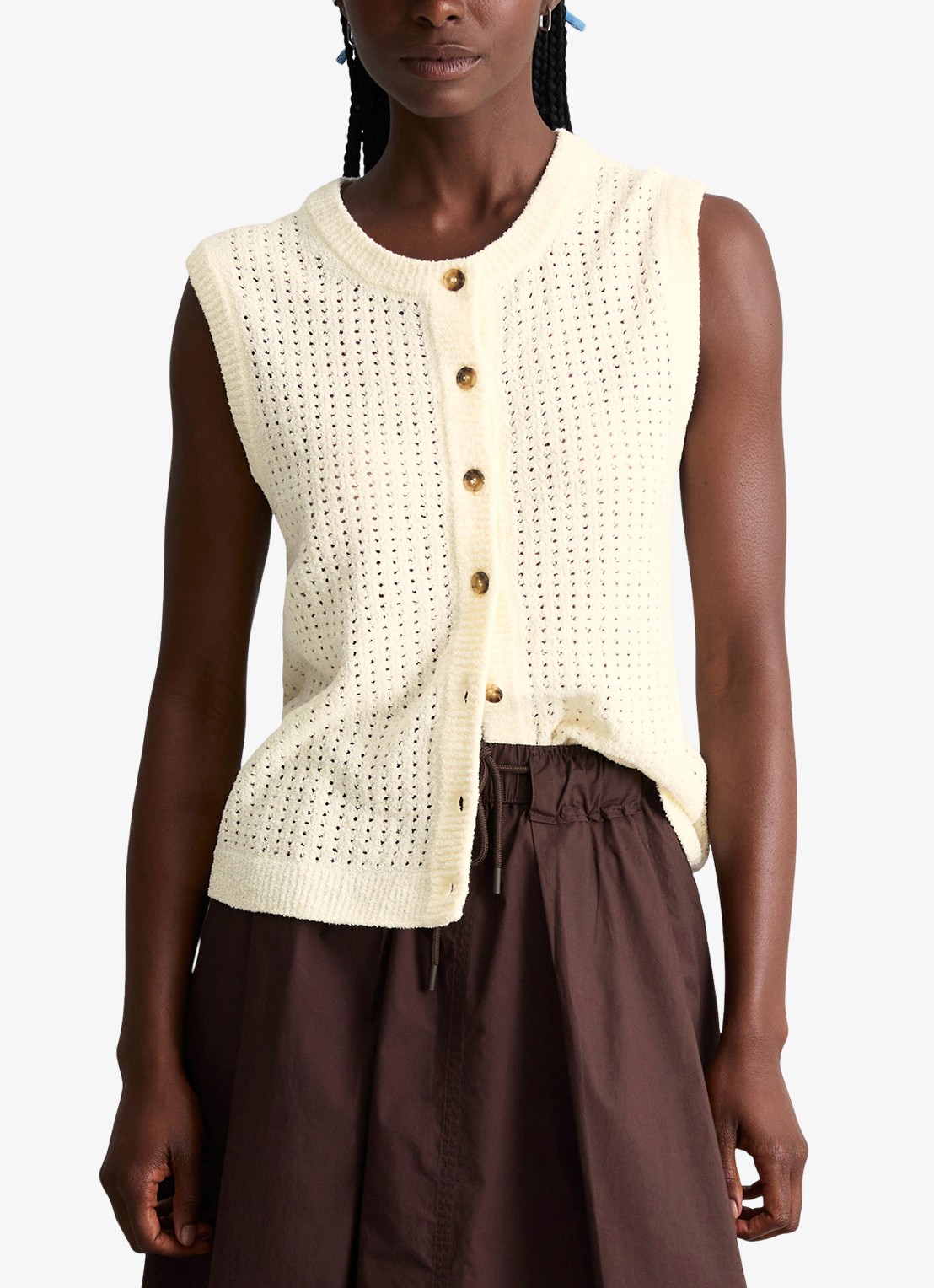 Marc O'Polo Denim Grofgebreid vest met opengewerkt dessin - detail creamy white-1173 / wit