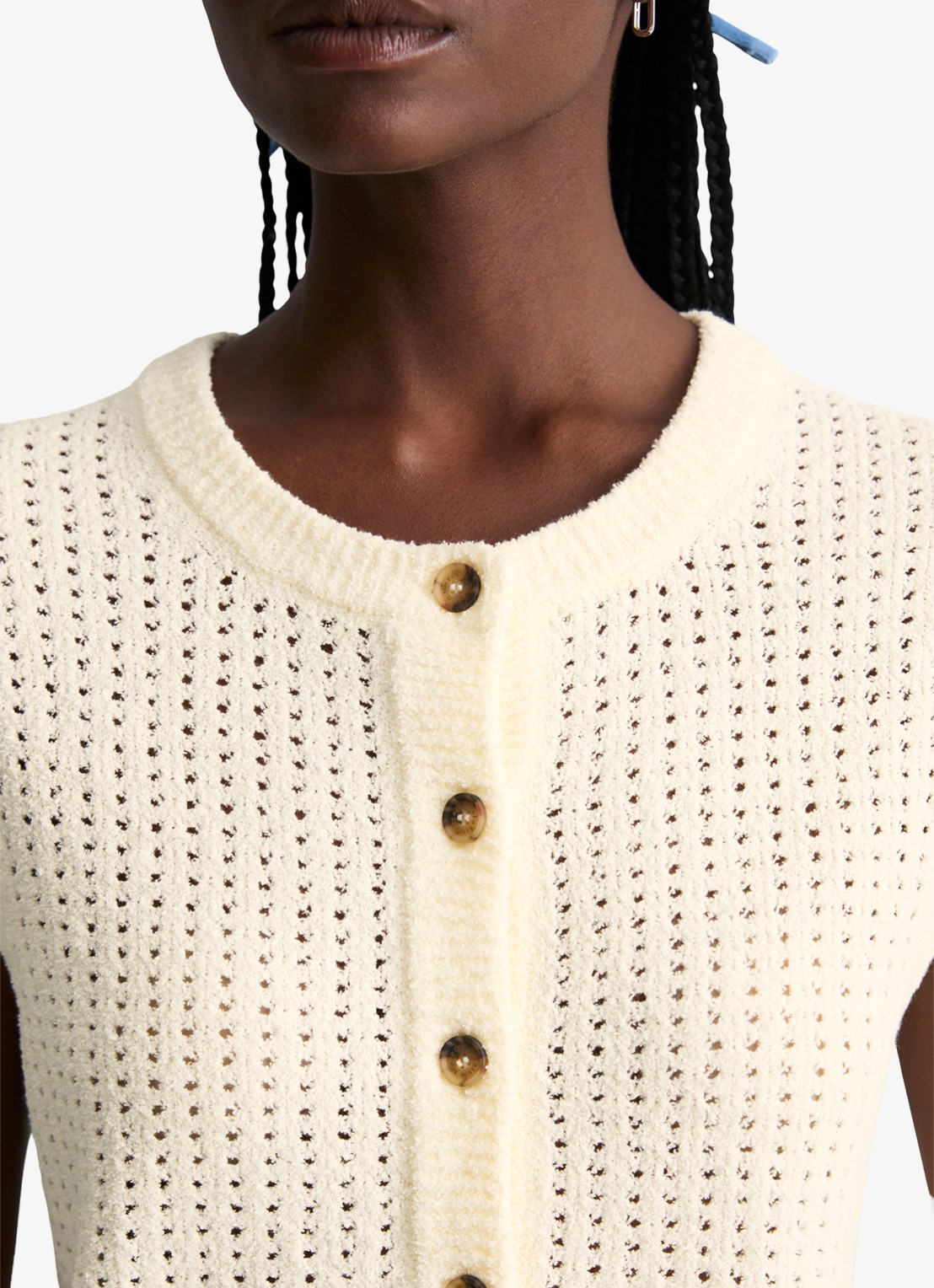 Marc O'Polo Denim Grofgebreid vest met opengewerkt dessin - detail 2 creamy white-1173 / wit
