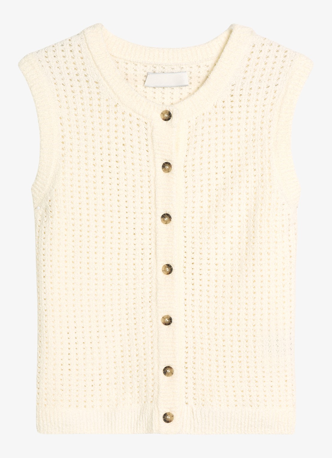 Marc O'Polo Denim Grofgebreid vest met opengewerkt dessin - voorkant 4 creamy white-1173 / wit