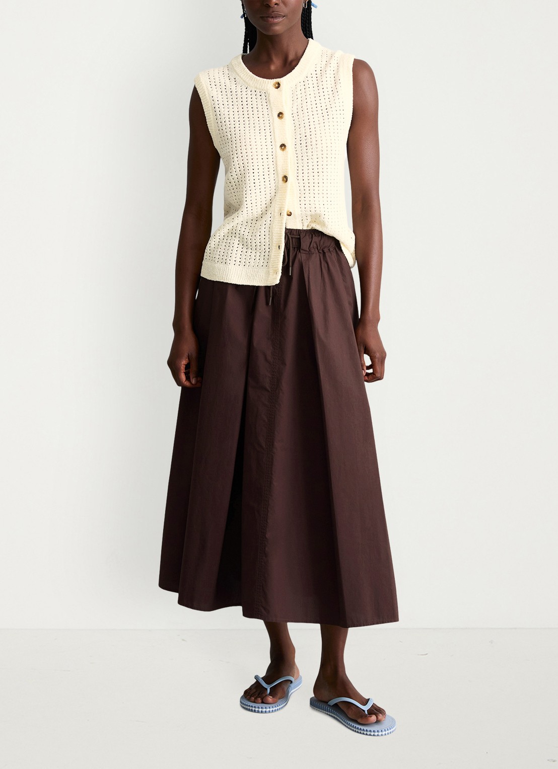Marc O'Polo Denim Grofgebreid vest met opengewerkt dessin - voorkant 5 creamy white-1173 / wit