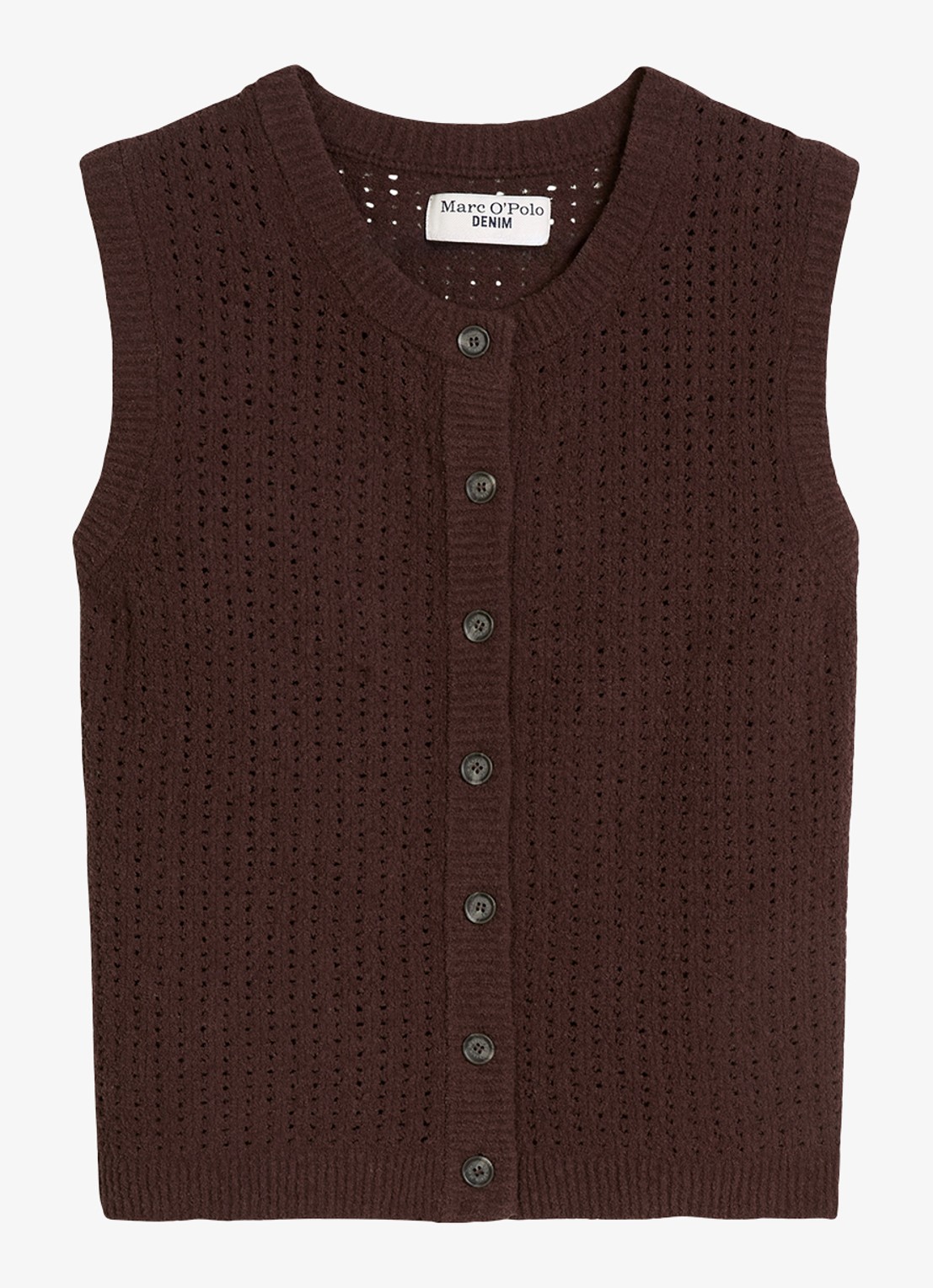 Marc O'Polo Denim Grofgebreid vest met opengewerkt dessin - voorkant 3 burnt aubergine-6929 / paars