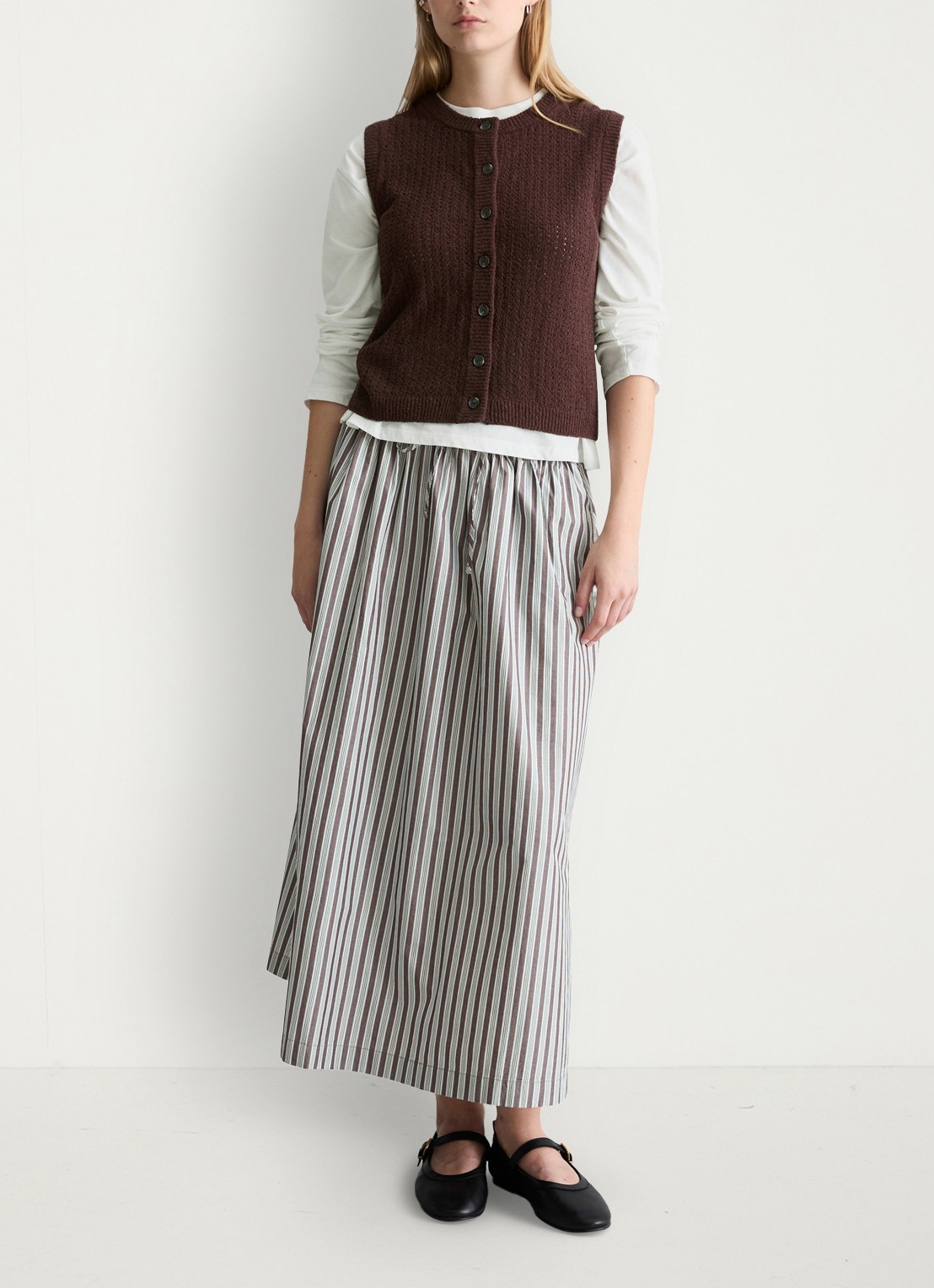 Marc O'Polo Denim Grofgebreid vest met opengewerkt dessin - voorkant 4 burnt aubergine-6929 / paars