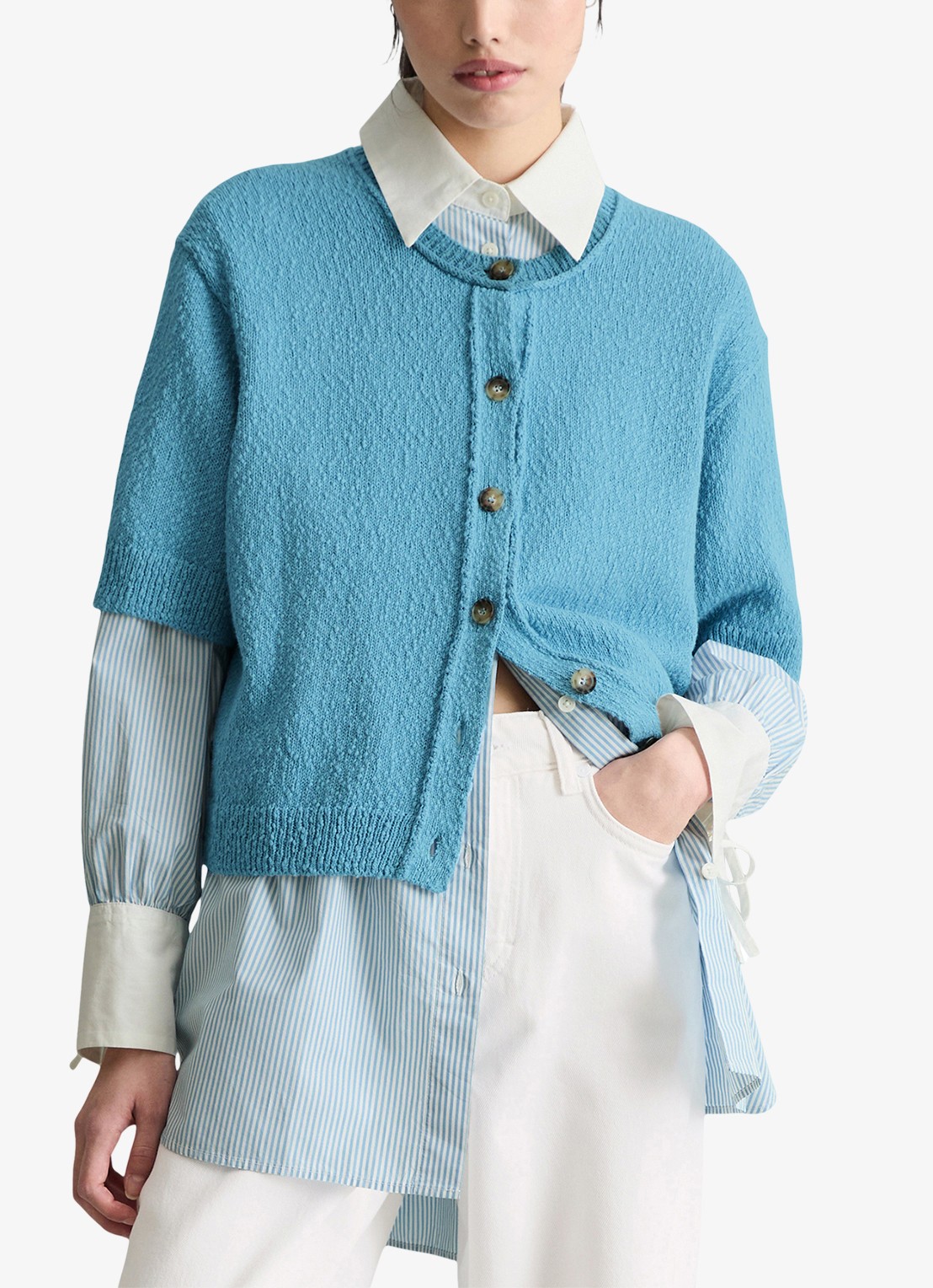 Marc O'Polo Denim Grofgebreid vest met ronde hals - detail blue dawn/5429