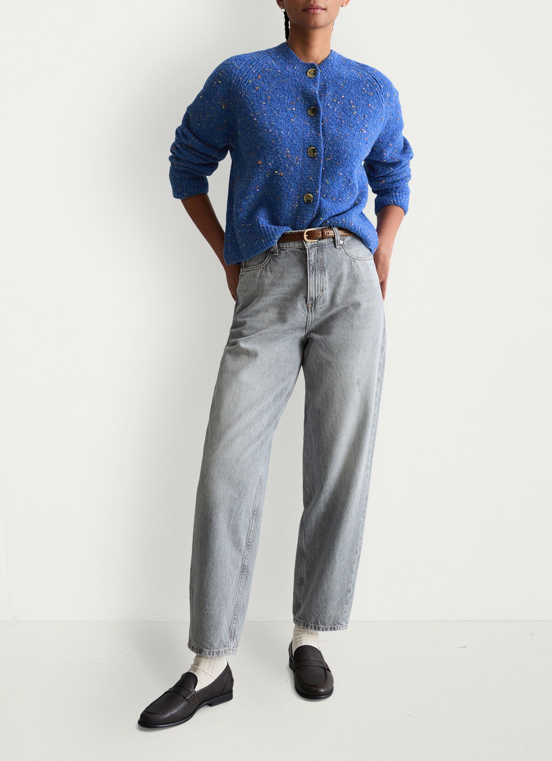 Marc O'Polo Denim Grofgebreid vest met textuur - voorkant 2 donkerblauw
