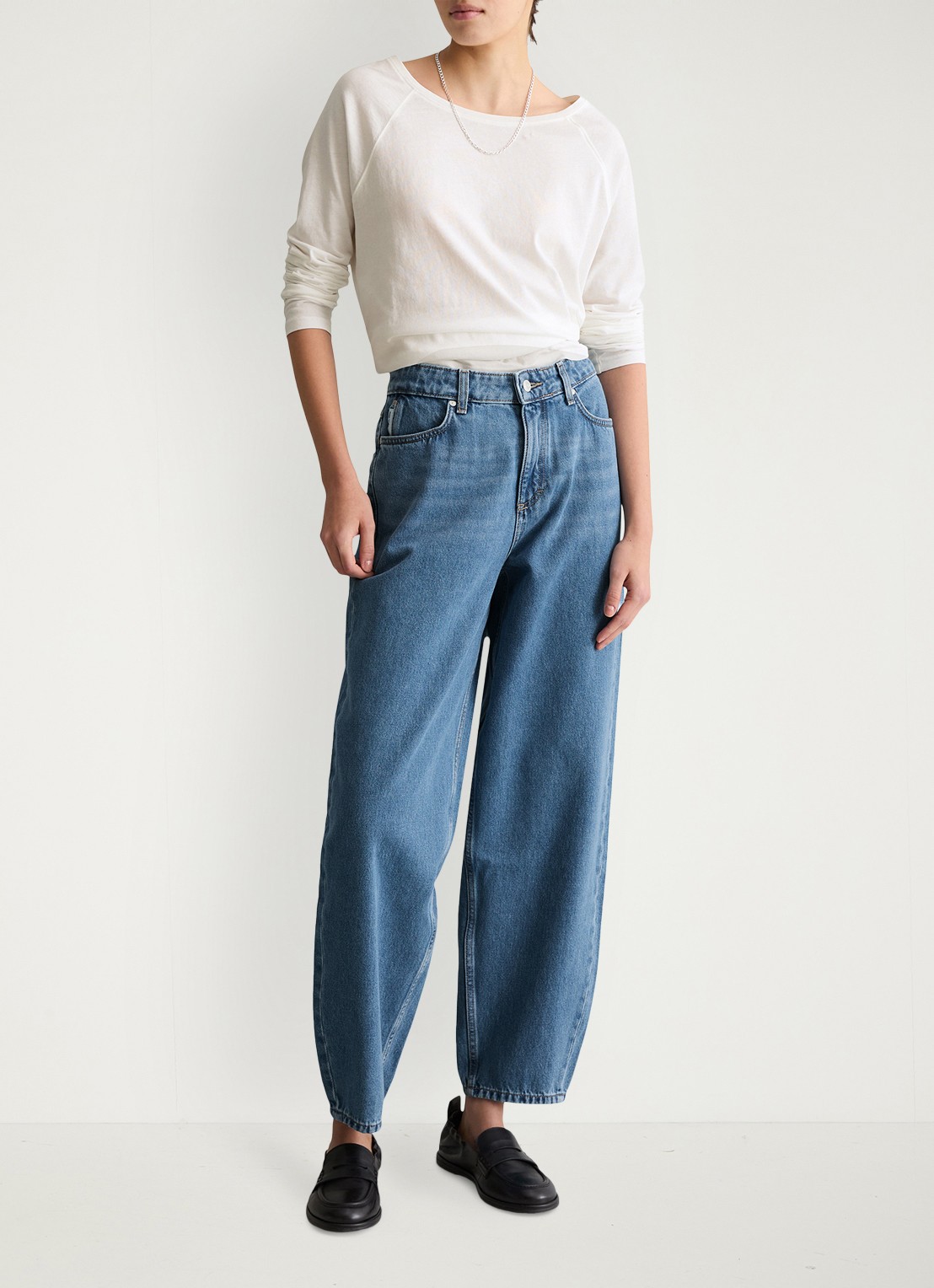Marc O'Polo Denim High waist balloon fit jeans met steekzakken - voorkant 3 indigo