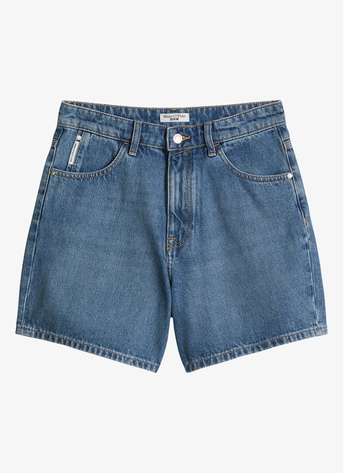 Marc O'Polo Denim High waist loose fit korte broek van denim - voorkant 4 indigo