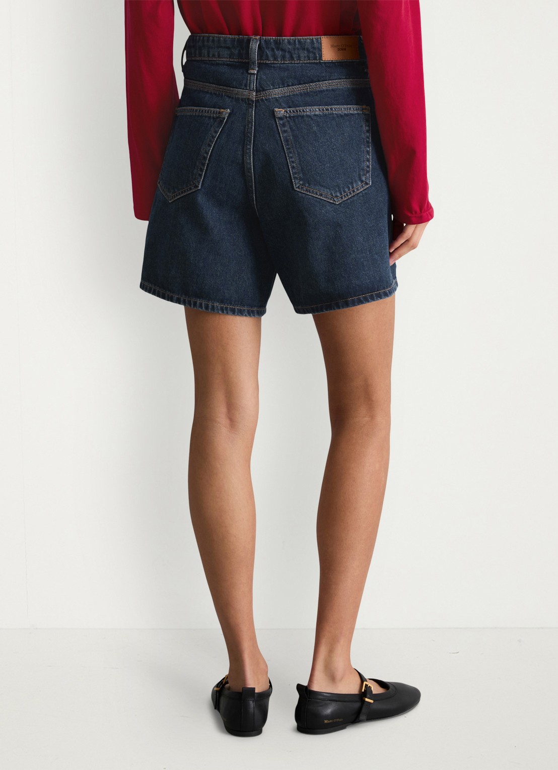 Marc O'Polo Denim High waist loose fit korte broek van denim - achterkant 3 donkerblauw