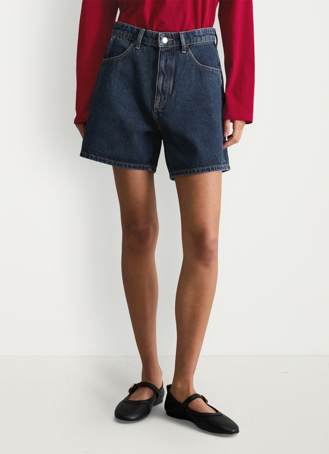 Marc O'Polo Denim High waist loose fit korte broek van denim - detail 4 donkerblauw