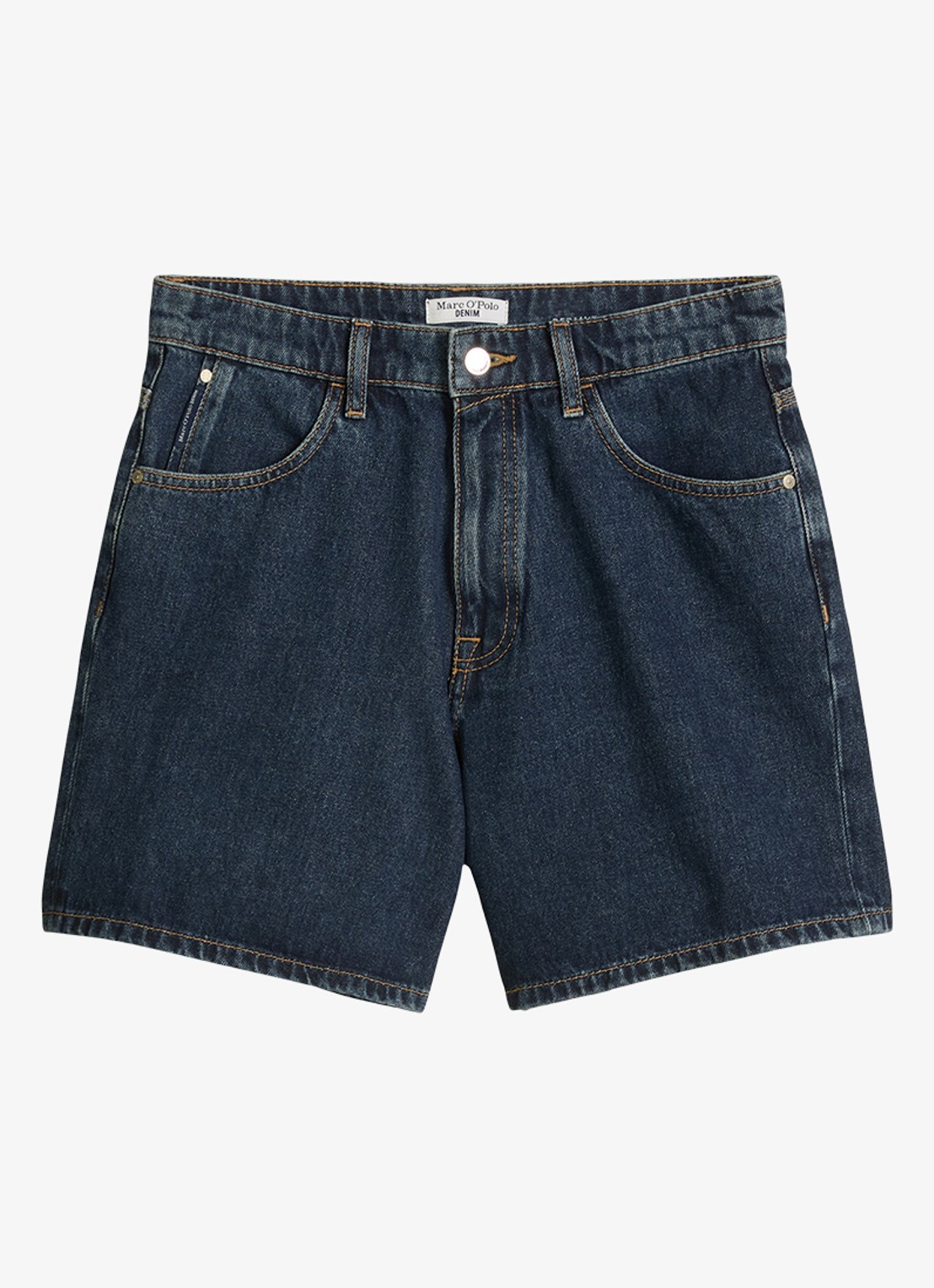 Marc O'Polo Denim High waist loose fit korte broek van denim - voorkant donkerblauw