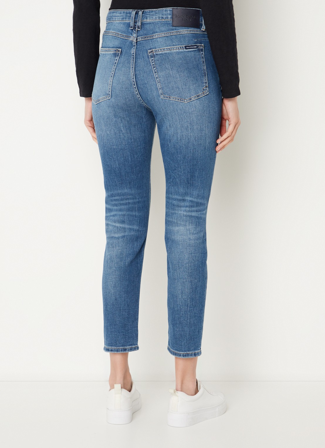 Marc O'Polo Denim High waist slim fit jeans van  katoen met medium wassing - achterkant indigo