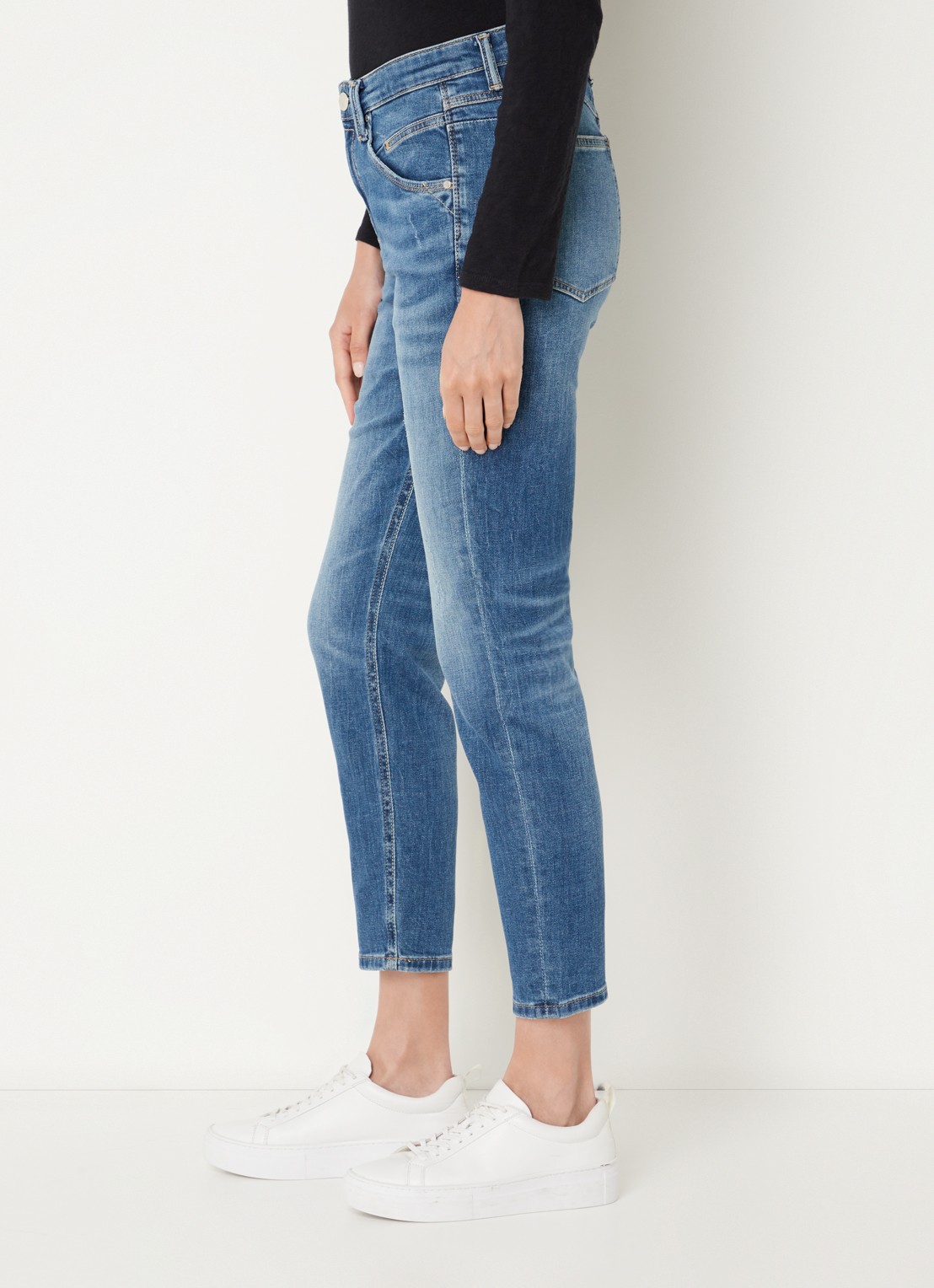 Marc O'Polo Denim High waist slim fit jeans van  katoen met medium wassing - detail 3 indigo