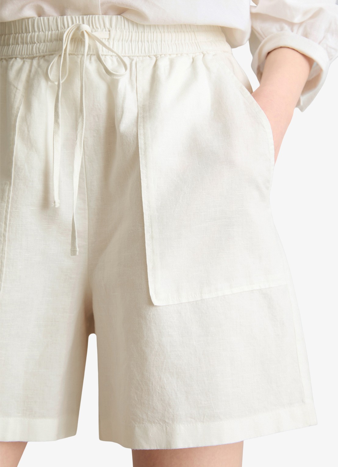 Marc O'Polo Denim High waist wide fit korte broek met steekzakken - detail 5 silky white-1183 / wit