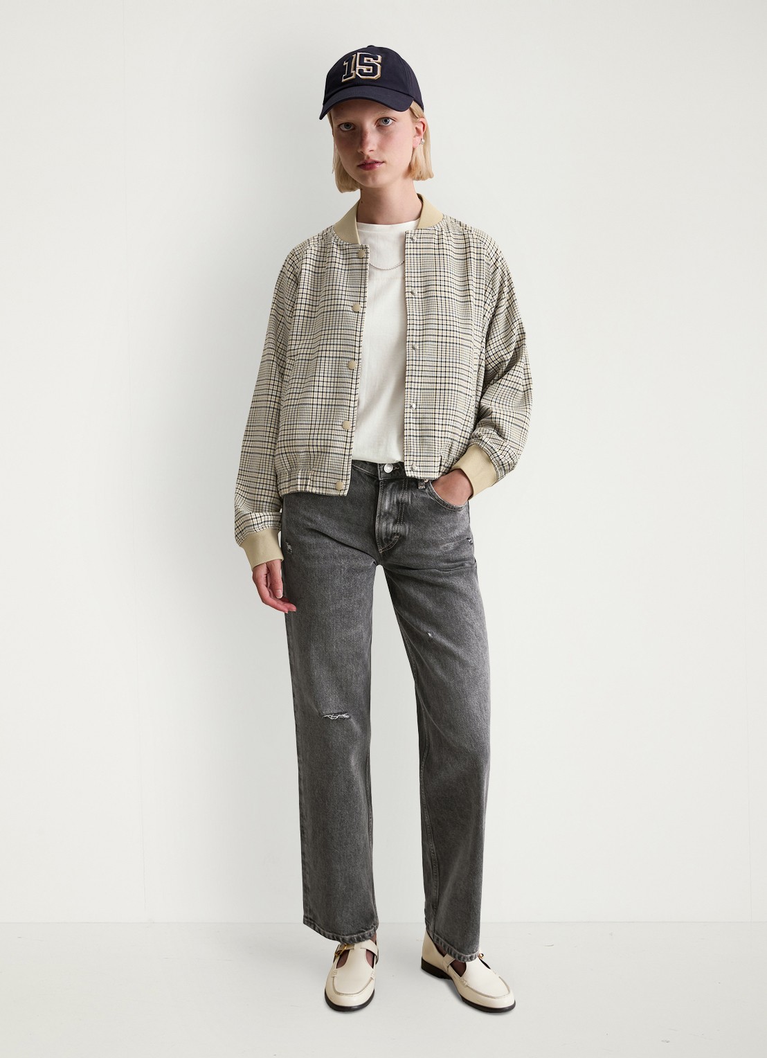 Marc O'Polo Denim Jack met ruitdessin en steekzakken - voorkant 5 beige