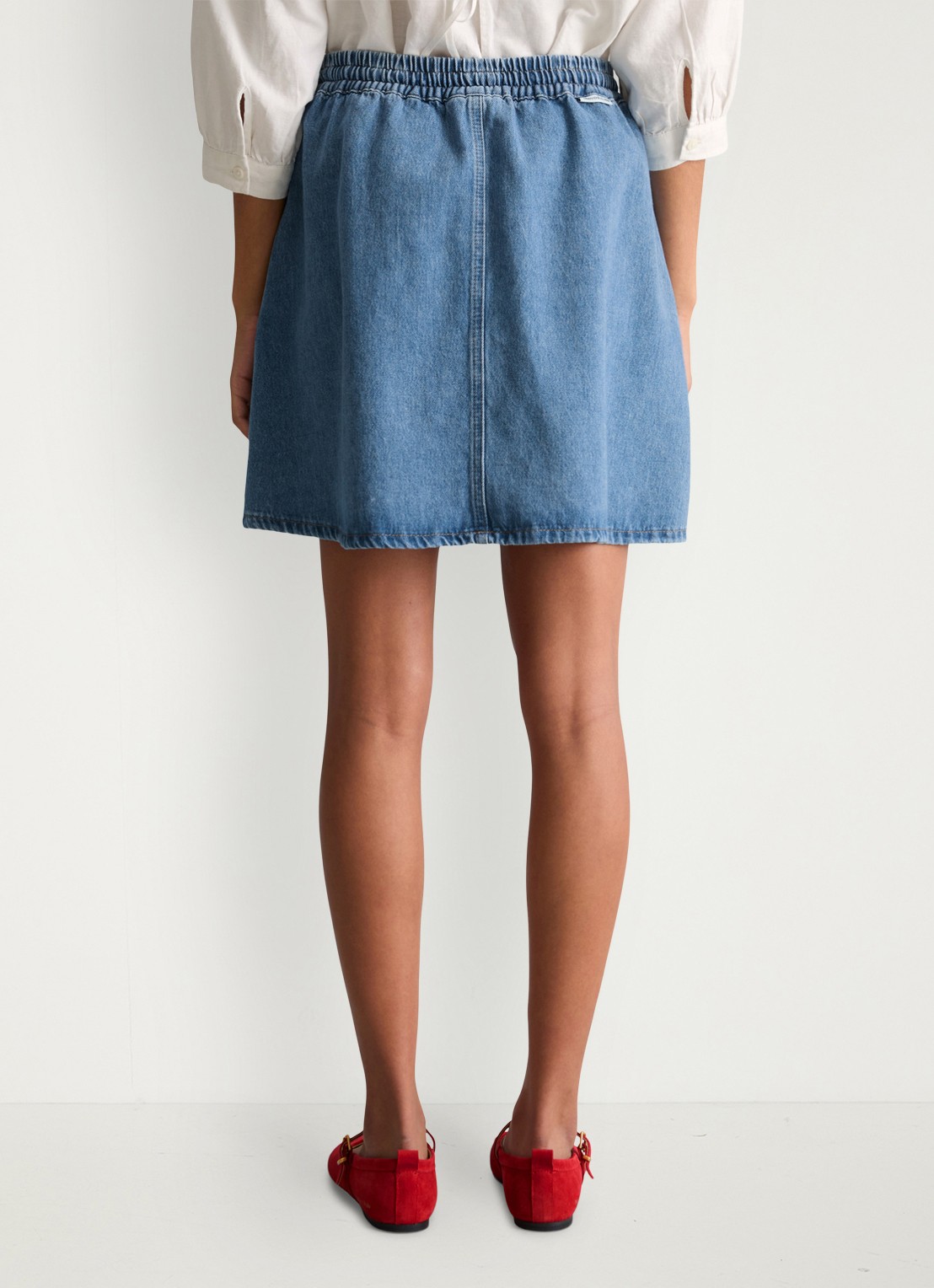 Marc O'Polo Denim Korte spijkerrok met zakken en elastische band - achterkant medium blue-4928 / denim