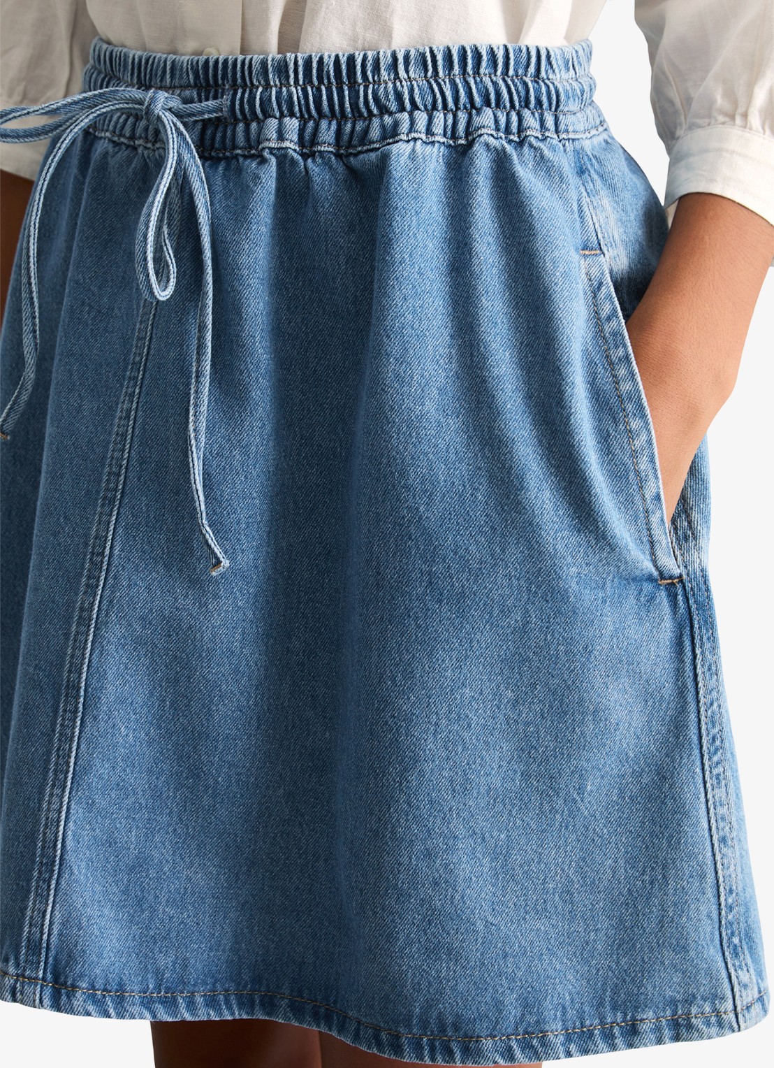 Marc O'Polo Denim Korte spijkerrok met zakken en elastische band - detail 3 medium blue-4928 / denim