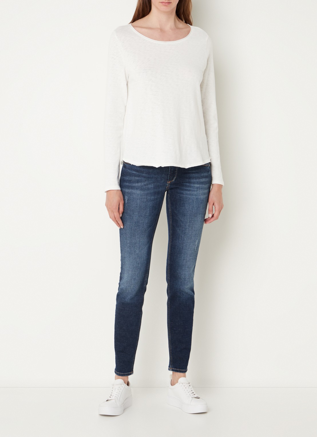 Marc O'Polo Denim Longsleeve met boothals - voorkant 2 gebroken wit