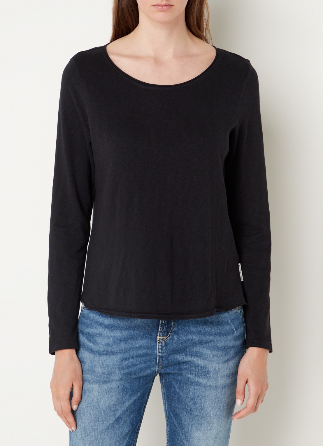Marc O'Polo Denim Longsleeve met boothals - detail 4 zwart