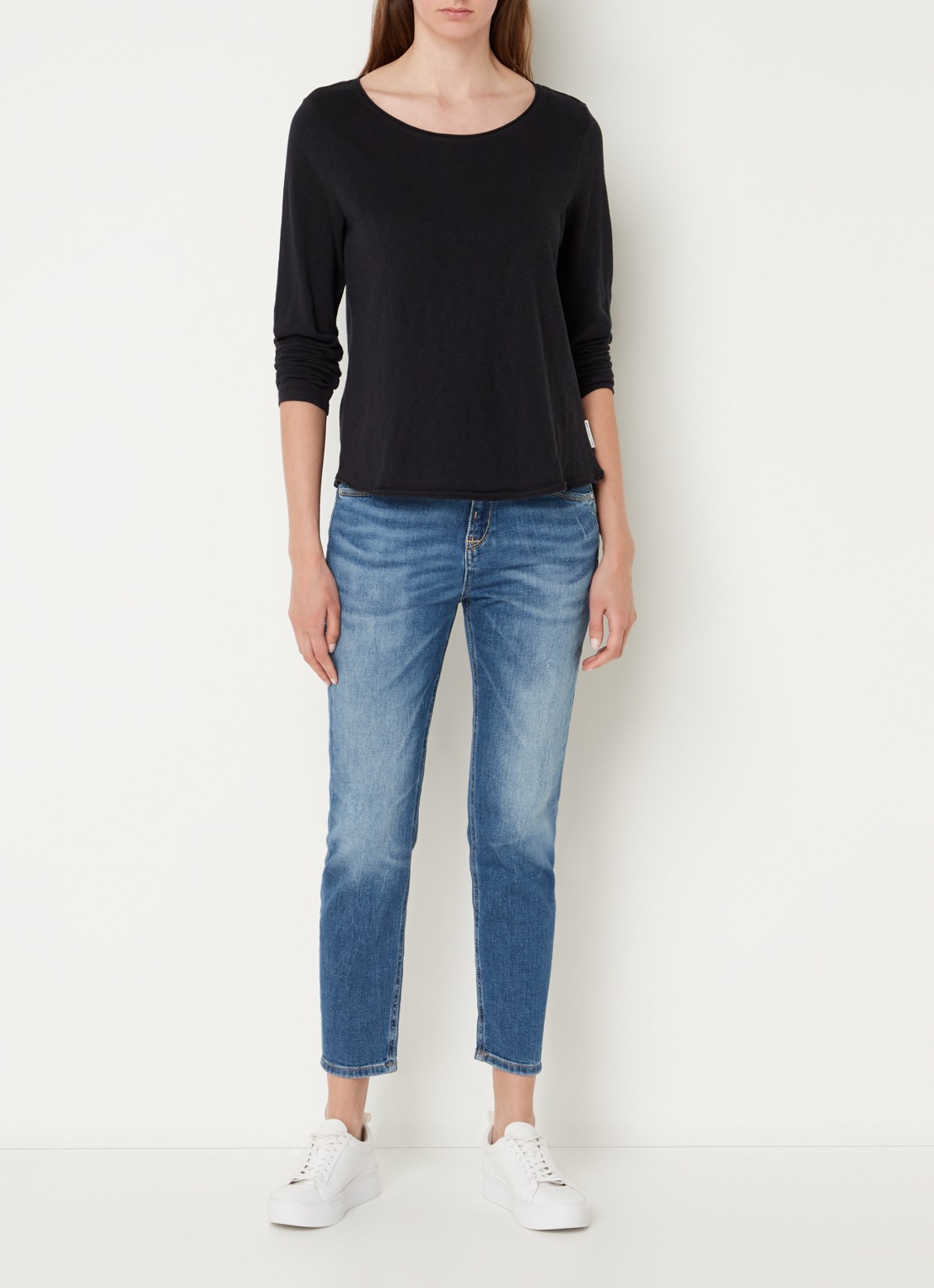 Marc O'Polo Denim Longsleeve met boothals - voorkant 3 zwart