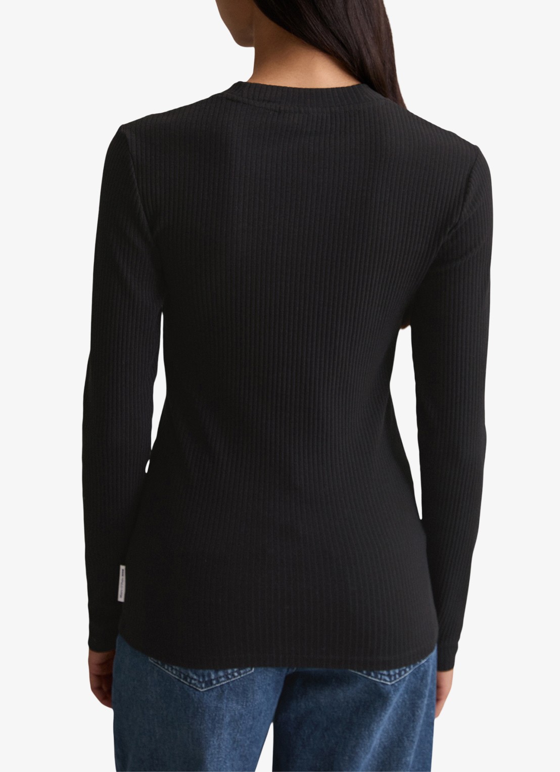 Marc O'Polo Denim Longsleeve met ribstructuur - achterkant 3 zwart