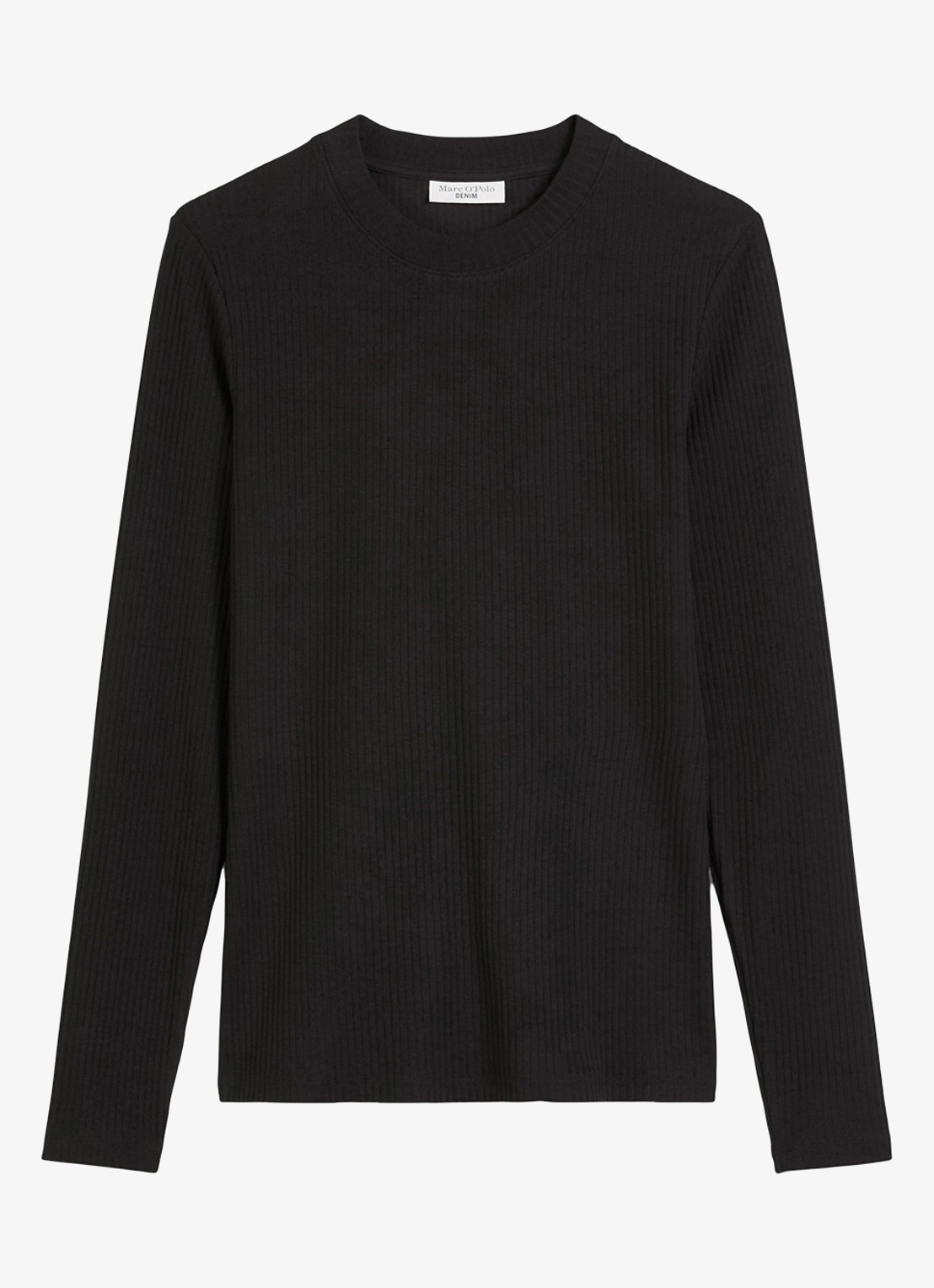 Marc O'Polo Denim Longsleeve met ribstructuur - voorkant zwart