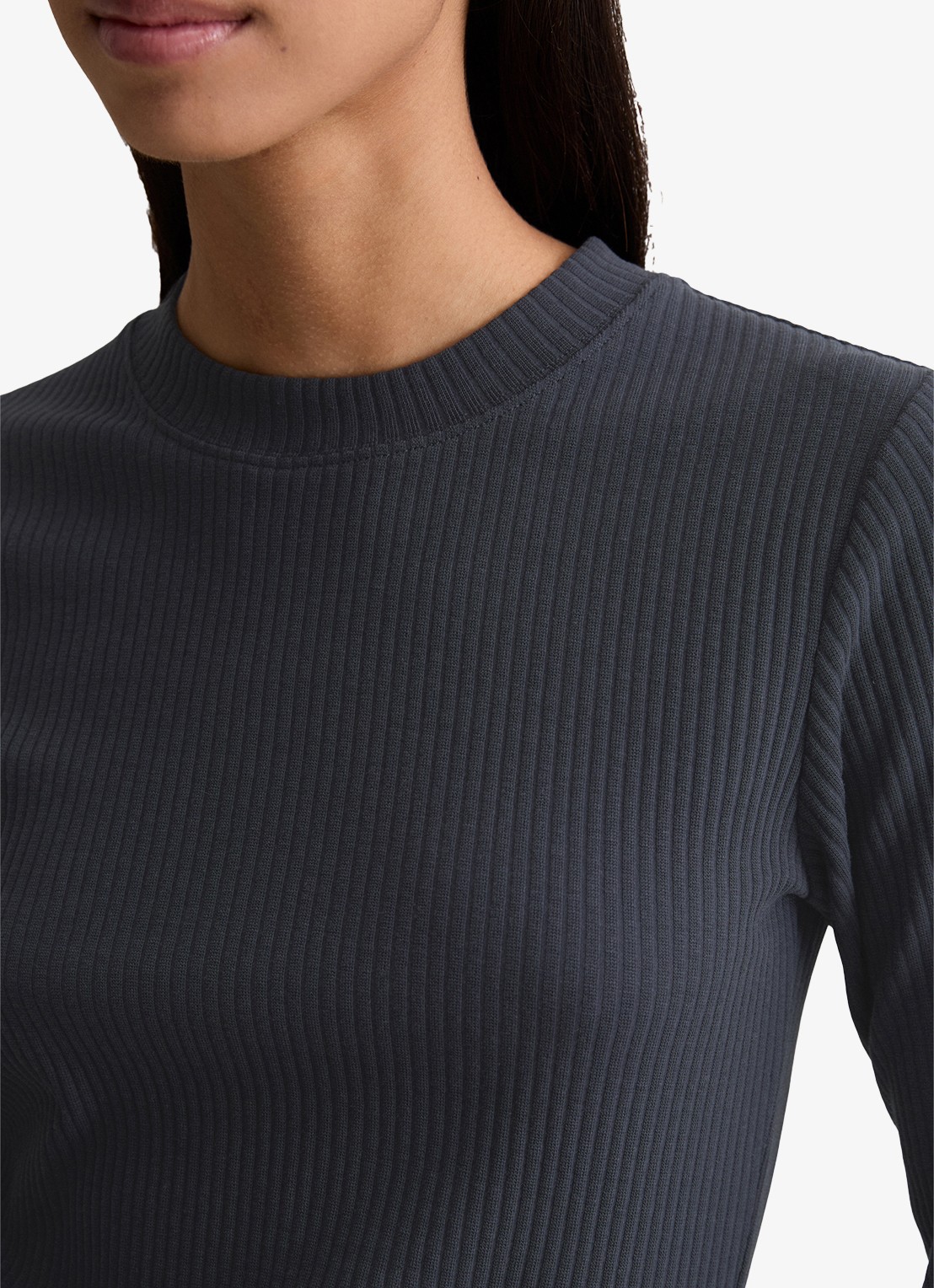 Marc O'Polo Denim Longsleeve met ribstructuur - detail 5 donkerblauw
