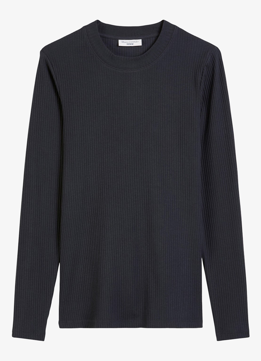 Marc O'Polo Denim Longsleeve met ribstructuur - voorkant 2 donkerblauw