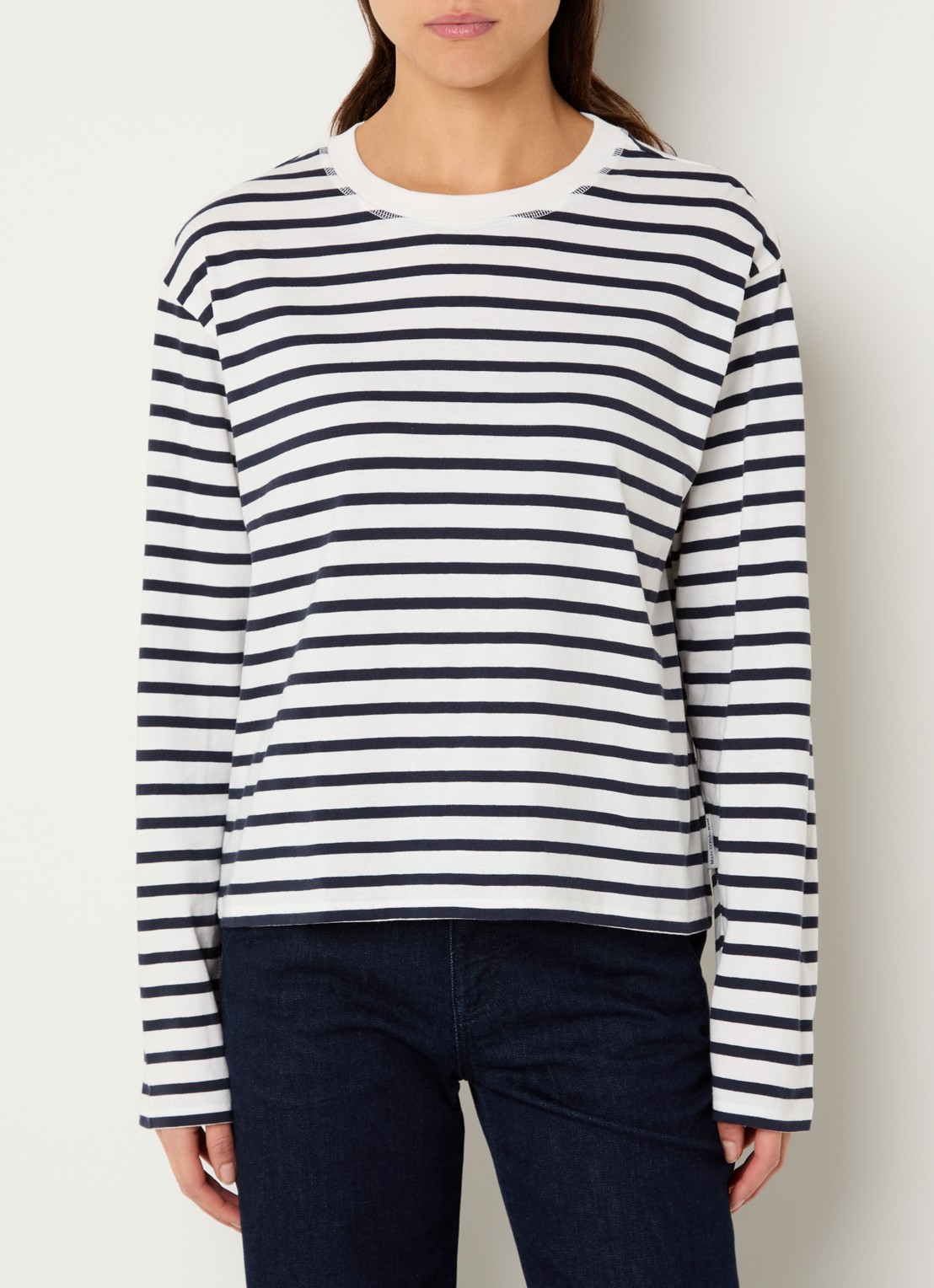 Marc O'Polo Denim Longsleeve met streepprint - detail 3 wit