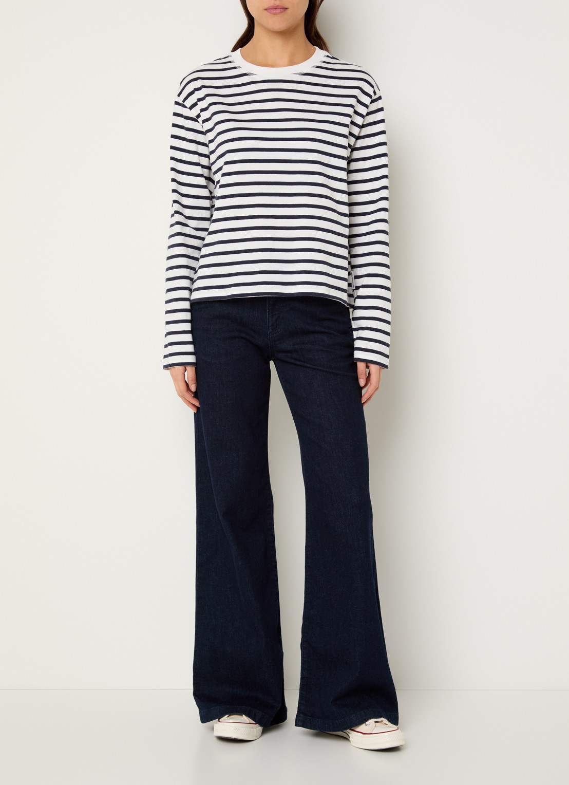 Marc O'Polo Denim Longsleeve met streepprint - voorkant 2 wit