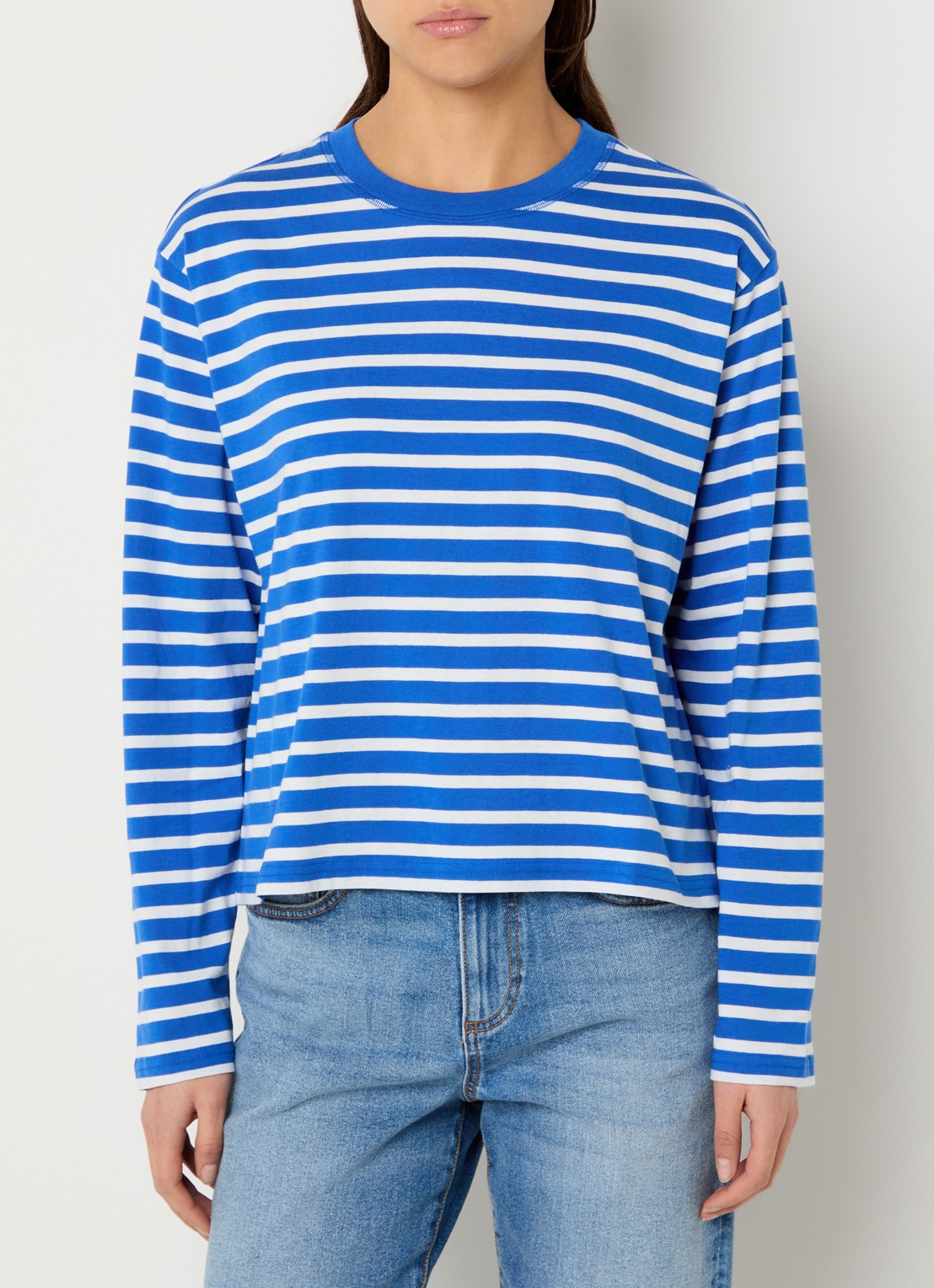 Marc O'Polo Denim Longsleeve met streepprint - detail 3 donkerblauw