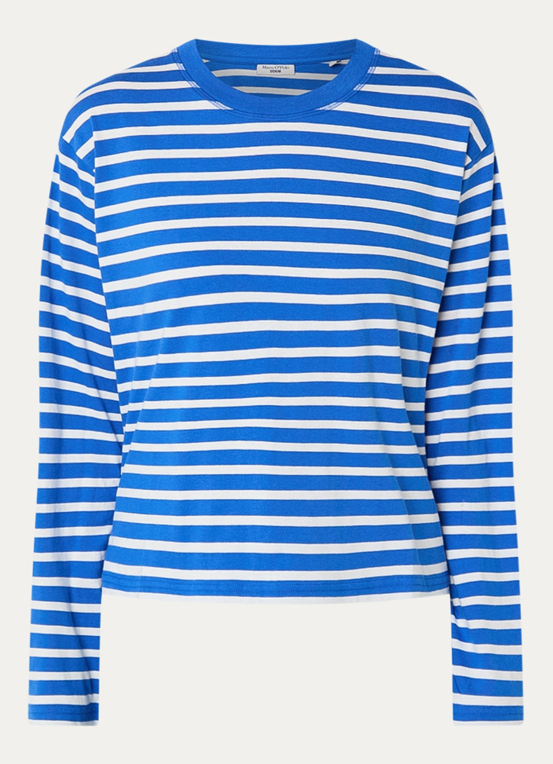 Marc O'Polo Denim Longsleeve met streepprint - voorkant donkerblauw