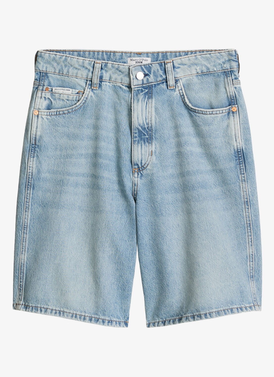 Marc O'Polo Denim Loose fit korte broek van denim met lichte wassing - voorkant 3 light blue-5699 / lichtblauw