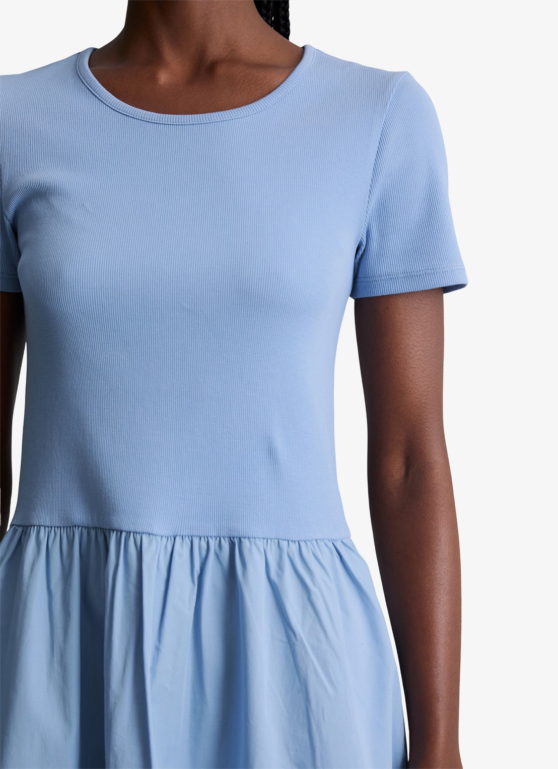 Marc O'Polo Denim Midi jurk met plooien - detail 2 medium blue 4840-4840 / blauw
