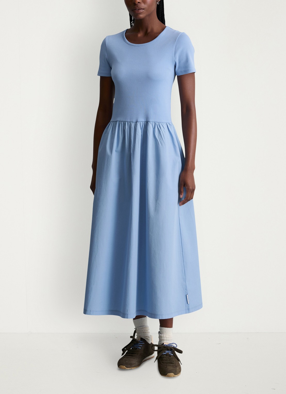 Marc O'Polo Denim Midi jurk met plooien - voorkant 4 medium blue 4840-4840 / blauw