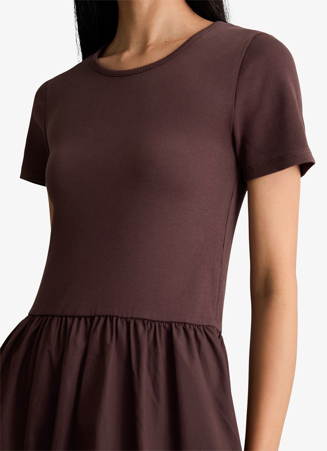 Marc O'Polo Denim Midi jurk met plooien - detail 3 burnt aubergine-6929 / paars